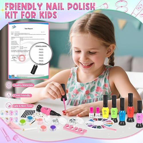 Miniatura 4 de Juego de esmaltes de uñas para niñas, kit de arte de uñas de 34 piezas con secador de uñas y caja de almacenamiento, kit de secado rápido no tóxico