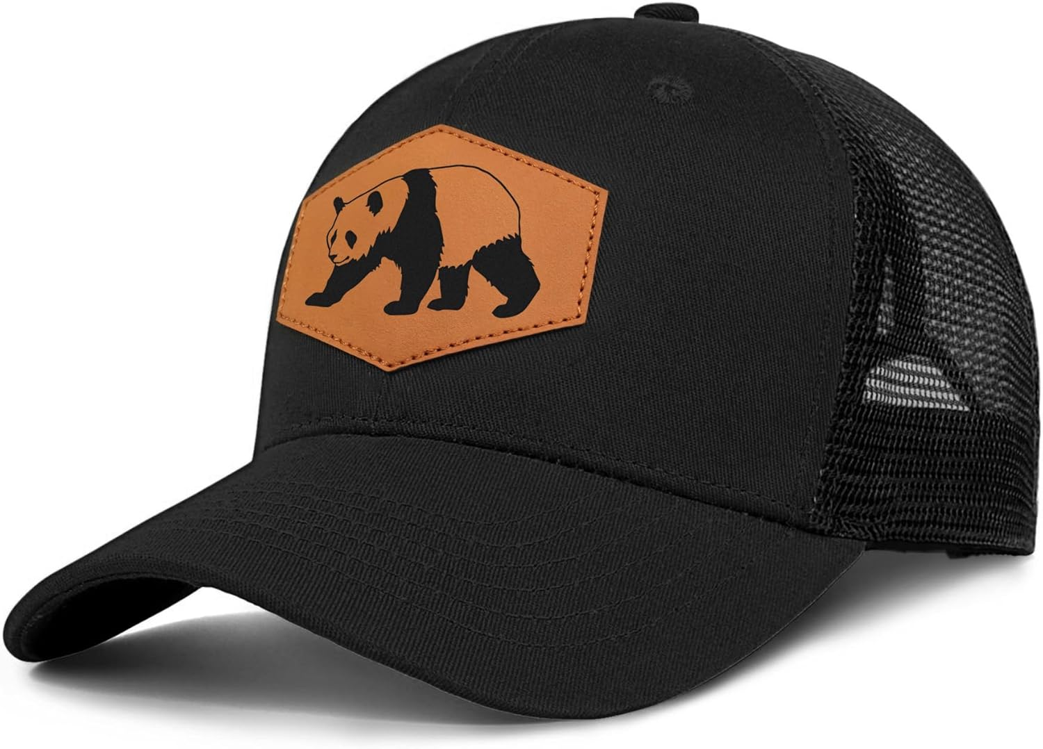 Panda Baseball Cap for Panda Lovers,Leather Trucker Hat Snapback Hat for Men Women Brown