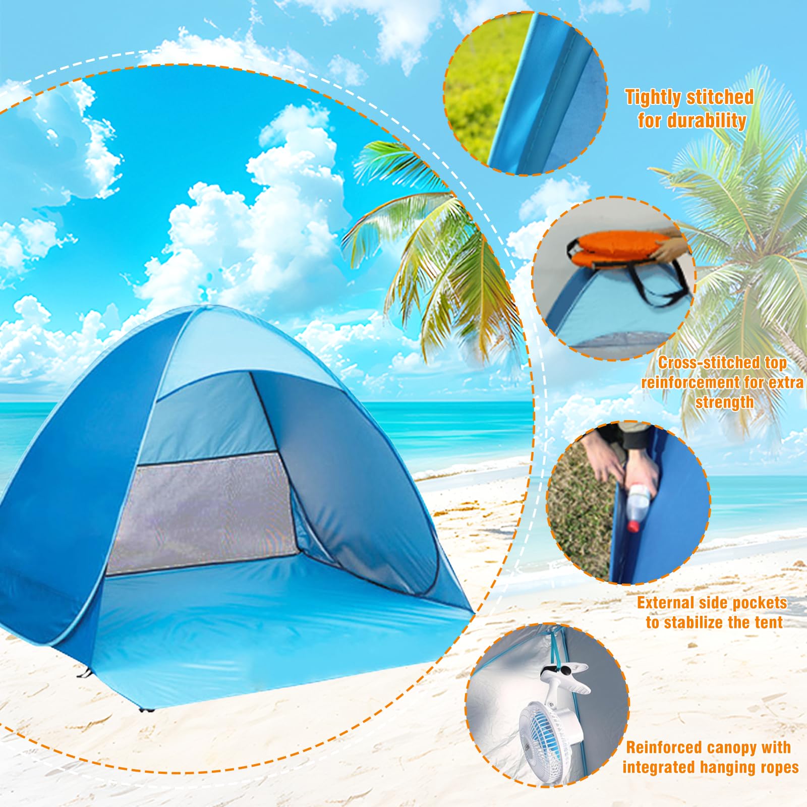 Tente De Plage Pop-Up Portable Extra Légère - Installation En 5 Secondes Pour 1-2 Personnes, Vert - Idéale Famille, Camping & Jardin