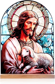 KOMI Jesus and Lamb Catholic Ornament Statue Tabletop Decor Acrylic Standing Desk Sign Home Altar Decor Christian Gifts