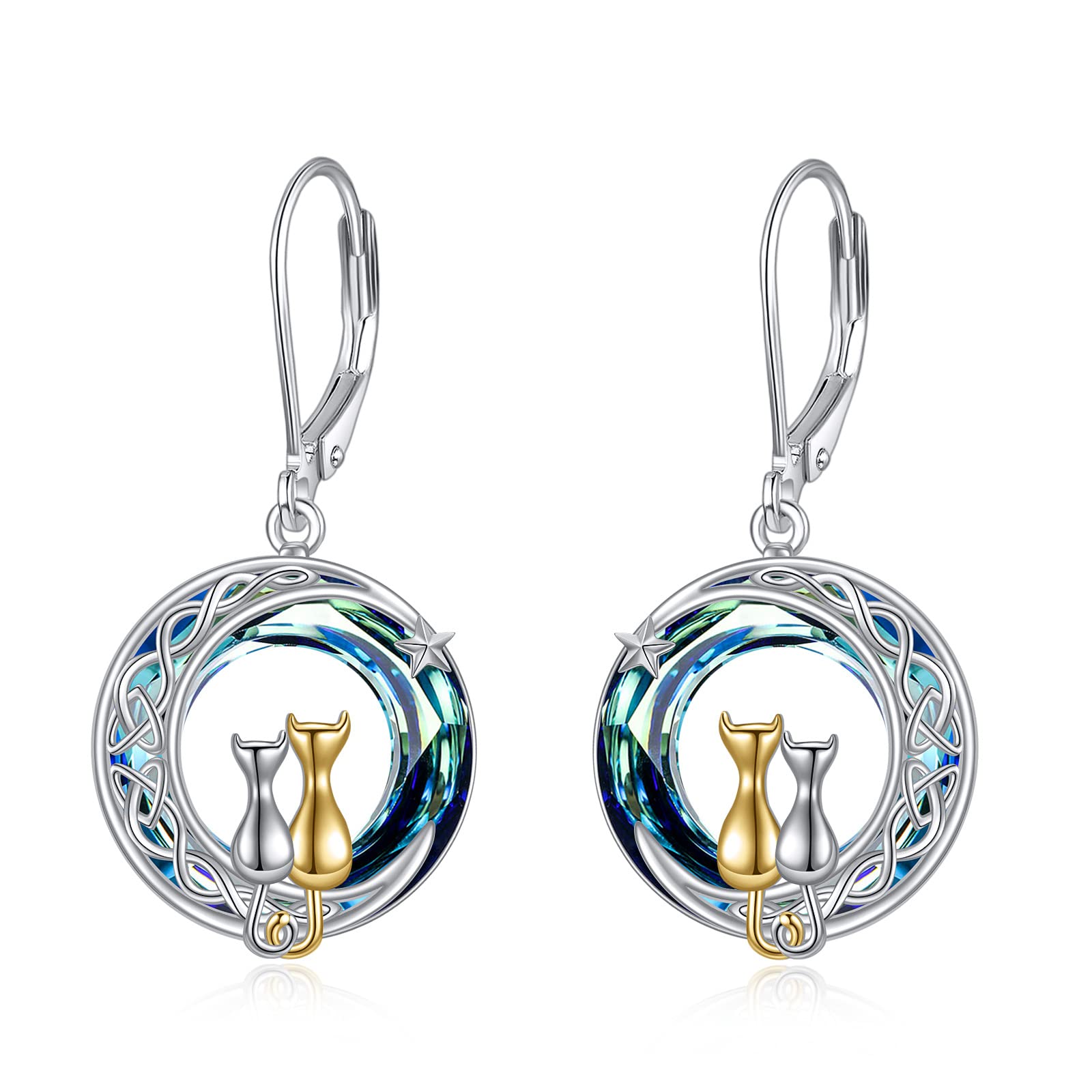VONALA Orecchini Luna E Gatto In Argento 925 Con Pietra Di Luna – Pendenti Celesti Regalo Donna