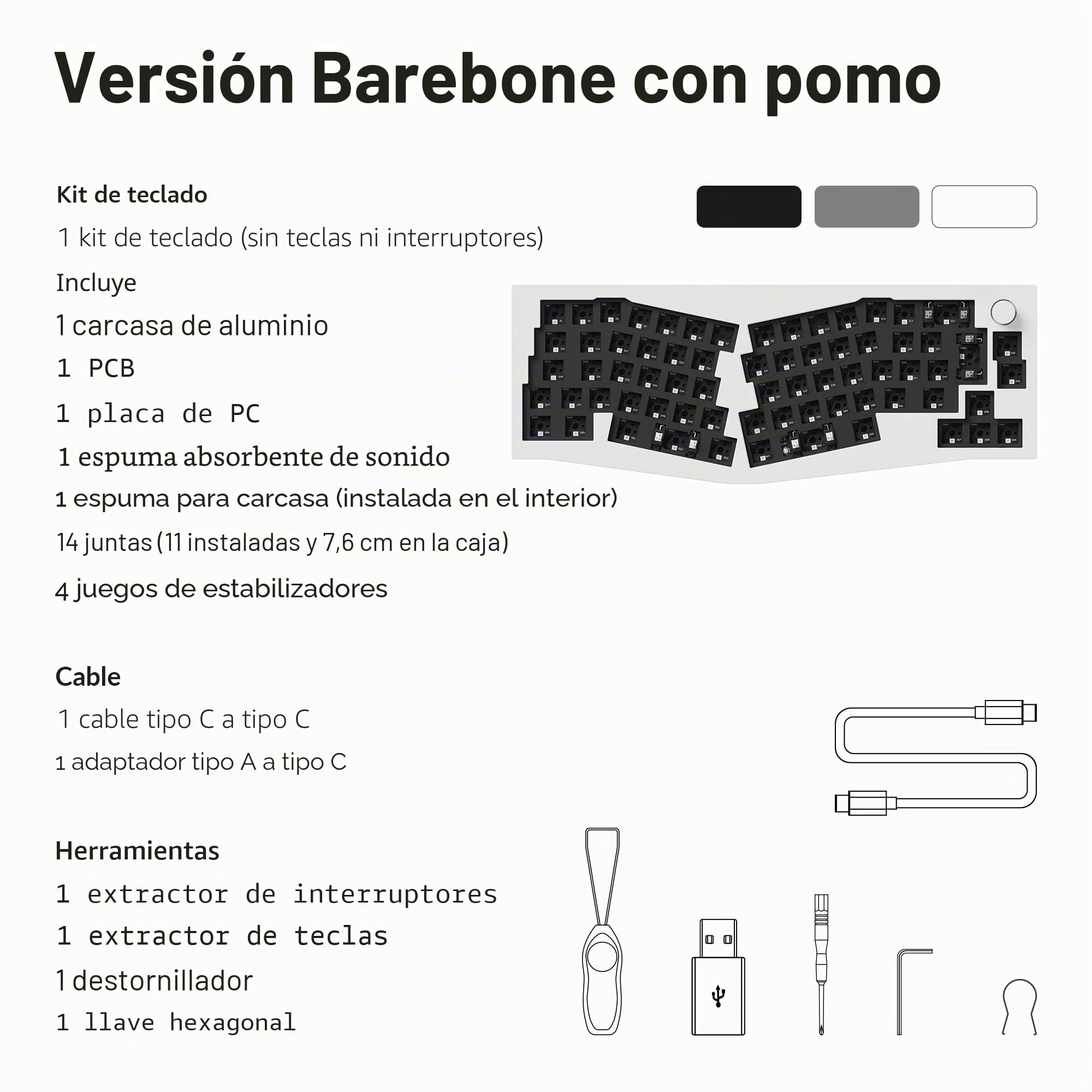 Keychron Q8 Pro Kit de Teclado Mecánico Alice 65% ISO, Cuerpo de Aluminio CNC, Programable QMK, RGB, Bluetooth 5.1, Kit de Juegos Barebone, para Interruptores de 3/5 Pines, Mac y Windows - Blanco
