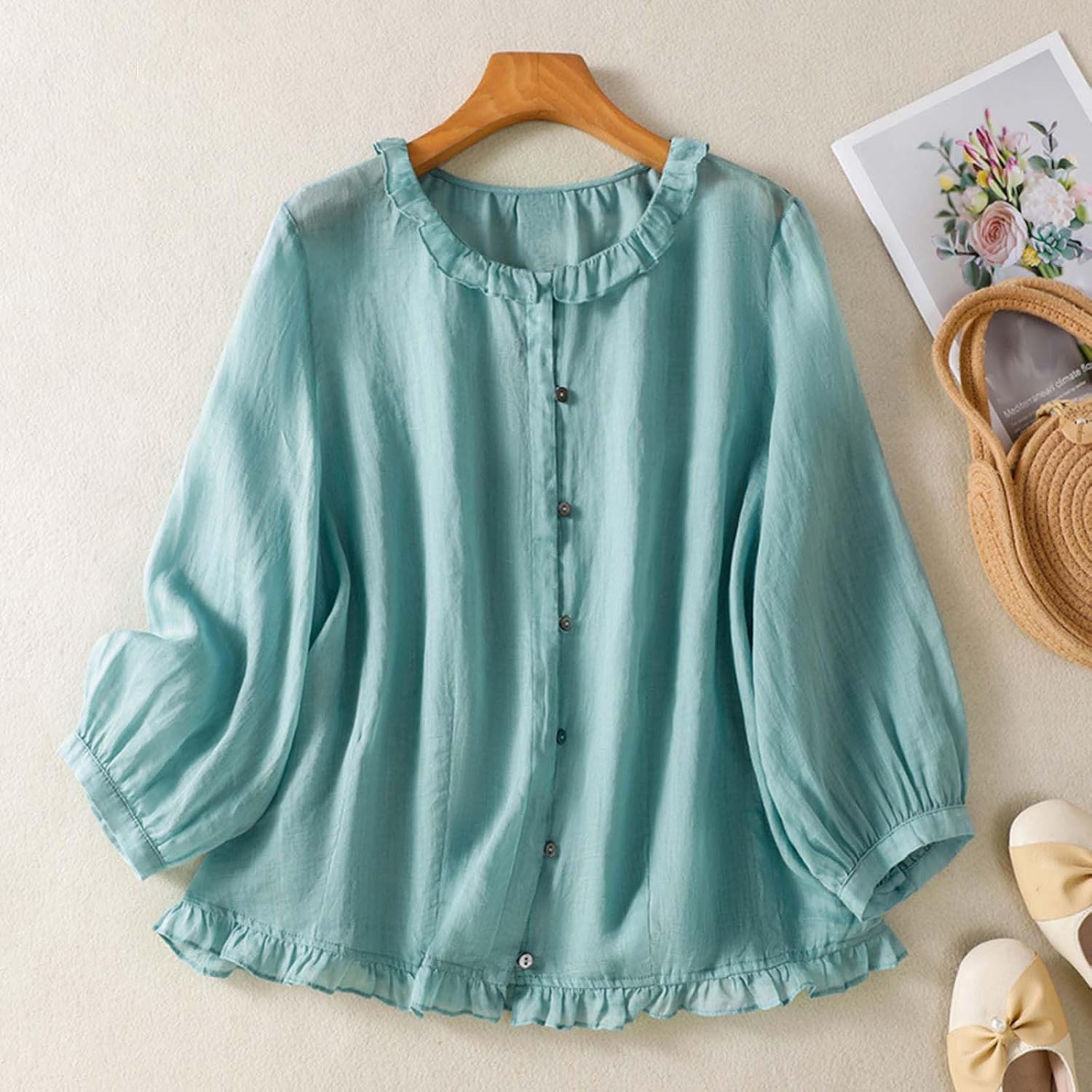 Womens Button Down Shirt Cotton Linen Up Shirts Long | Womens Button Down Shirt Cotton Linen Button Up Shirts Long Sleeve Summer Shirt Collared Blouse Gauze Tops