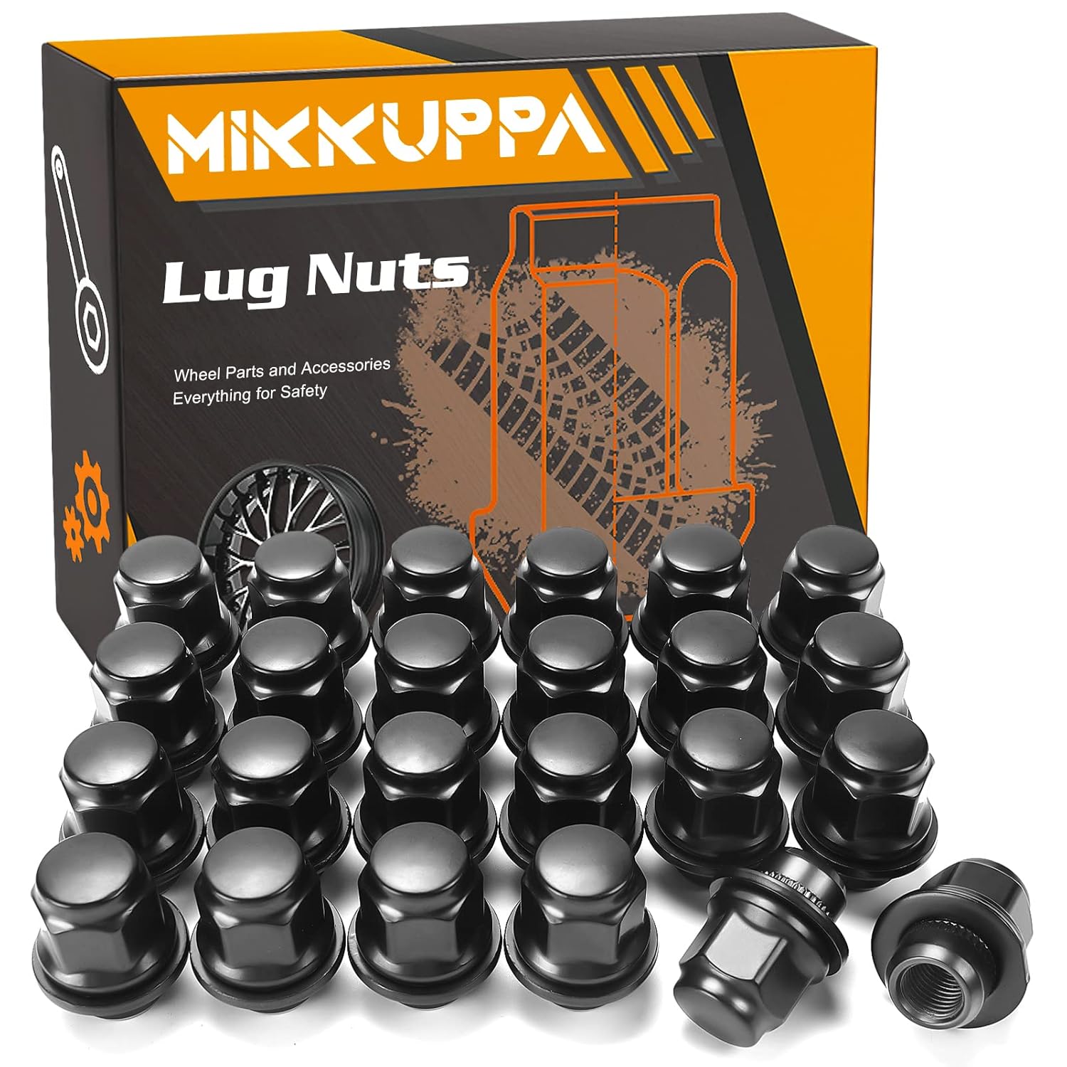 MIKKUPPA M12x1.5 Lug Nuts Set of 24pcs Hex 13/16'' (21mm) Black OEM
