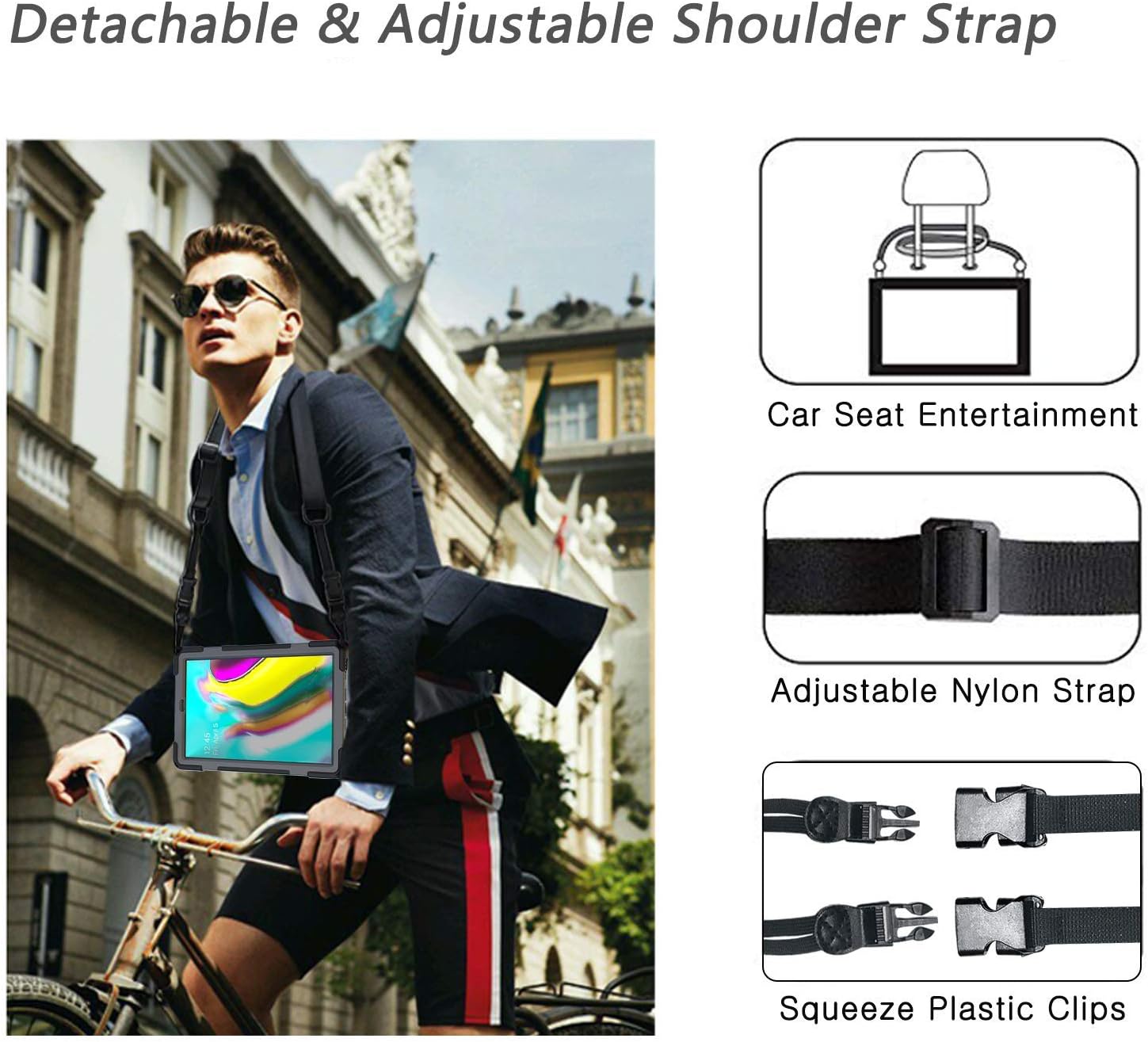 BRAECN for Samsung Galaxy Tab S5e Case 10.5 inch 2019, Heavy Duty Shockproof Case with 360 Rotating Kickstand/Hand Strap&Shoulder Strap for Galaxy Tab S5e 10.5‘’ Tablet SM-T720/SM-T725-Black