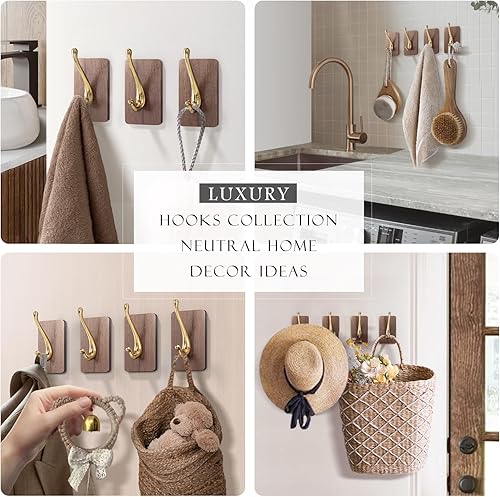 Miniatura 2 de Ganchos de pared adhesivos de lujo de nogal real, ganchos de toalla resistentes para colgar abrigos, batas, sombreros, llaves, bolsas y proporcionan