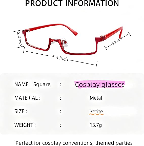 Red Anime Cosplay Glasses Lensless Small Rectangle Prop