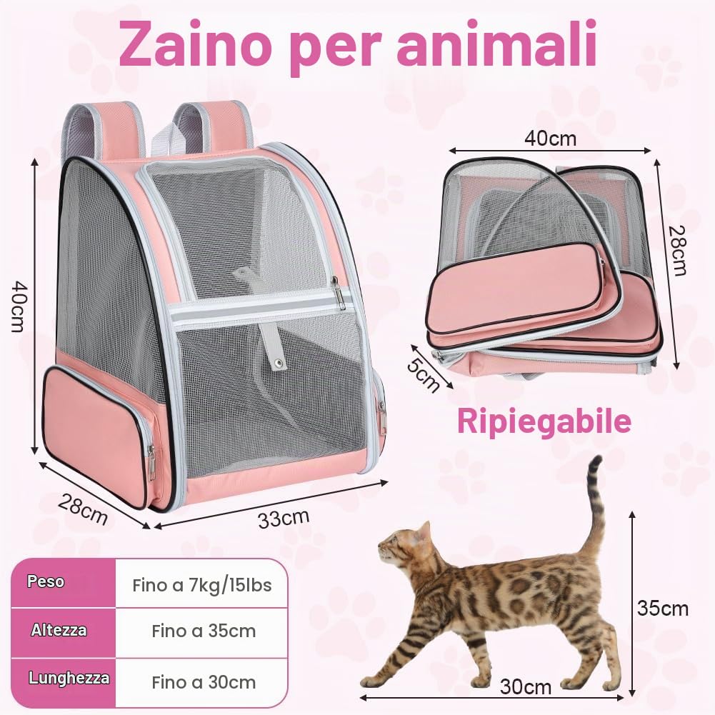 Zaino per Gatti Cani, Zaino Portatile per Animali Domestici Upgrade | Adatto per animali domestici fino a 7 kg di peso,Apertura frontale in rete traspirante,Borsa per Passeggiata Escursione
