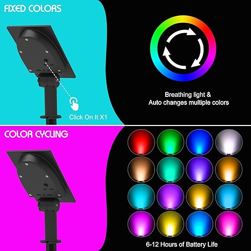 Miniatura 3 de T-SUN Focos solares para exteriores, 4 en 1 que cambian de color, luces RGB para estanque de jardín con encendidoapagado automático para patio,