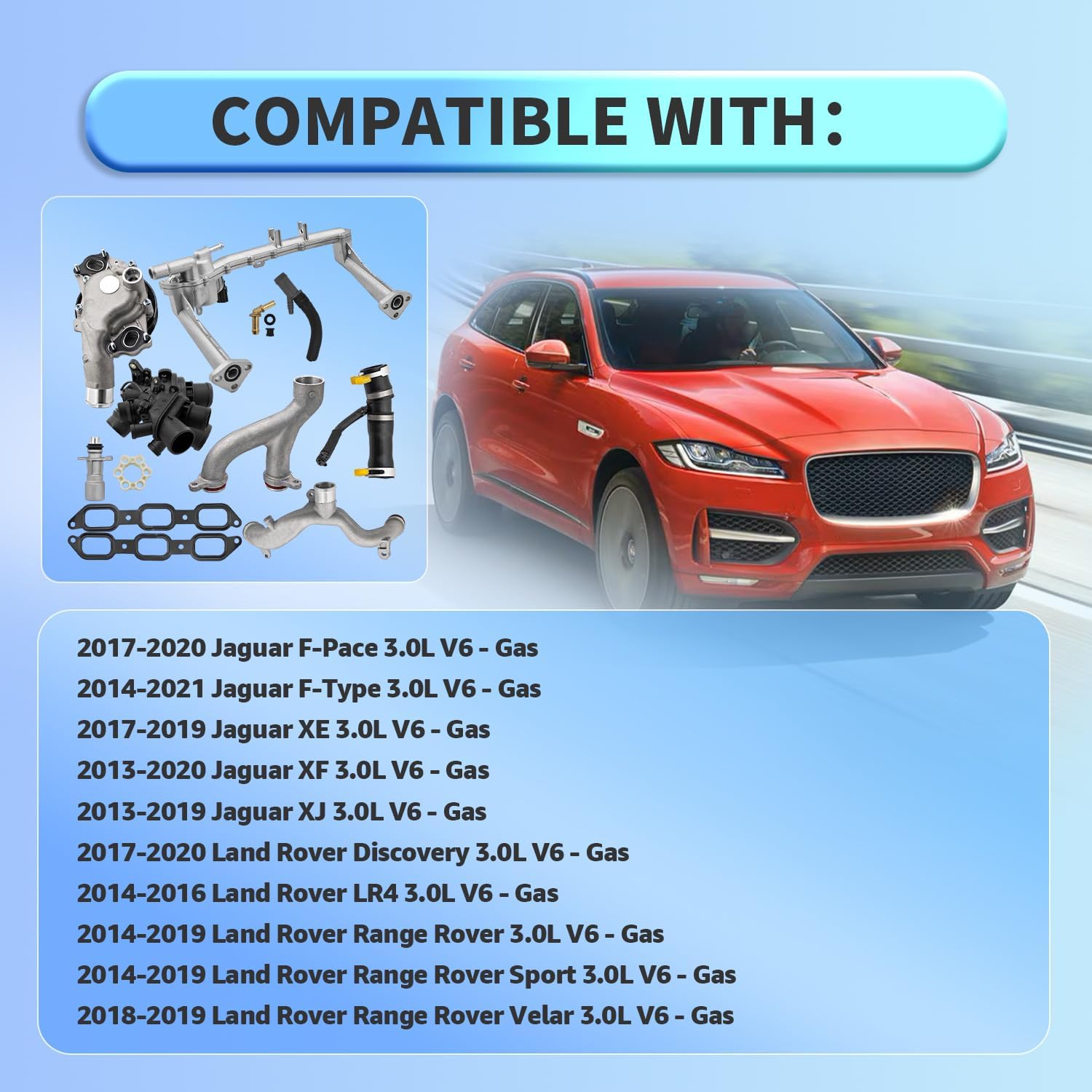 LR092992 LR090630 LR049990 Cooling System Upgrade Kit Compatible with Jaguar fit for Land Rover 3.0L V6 2013-2021 Supercharged Engine Replace AJ813565 AJ813909 AJ812132