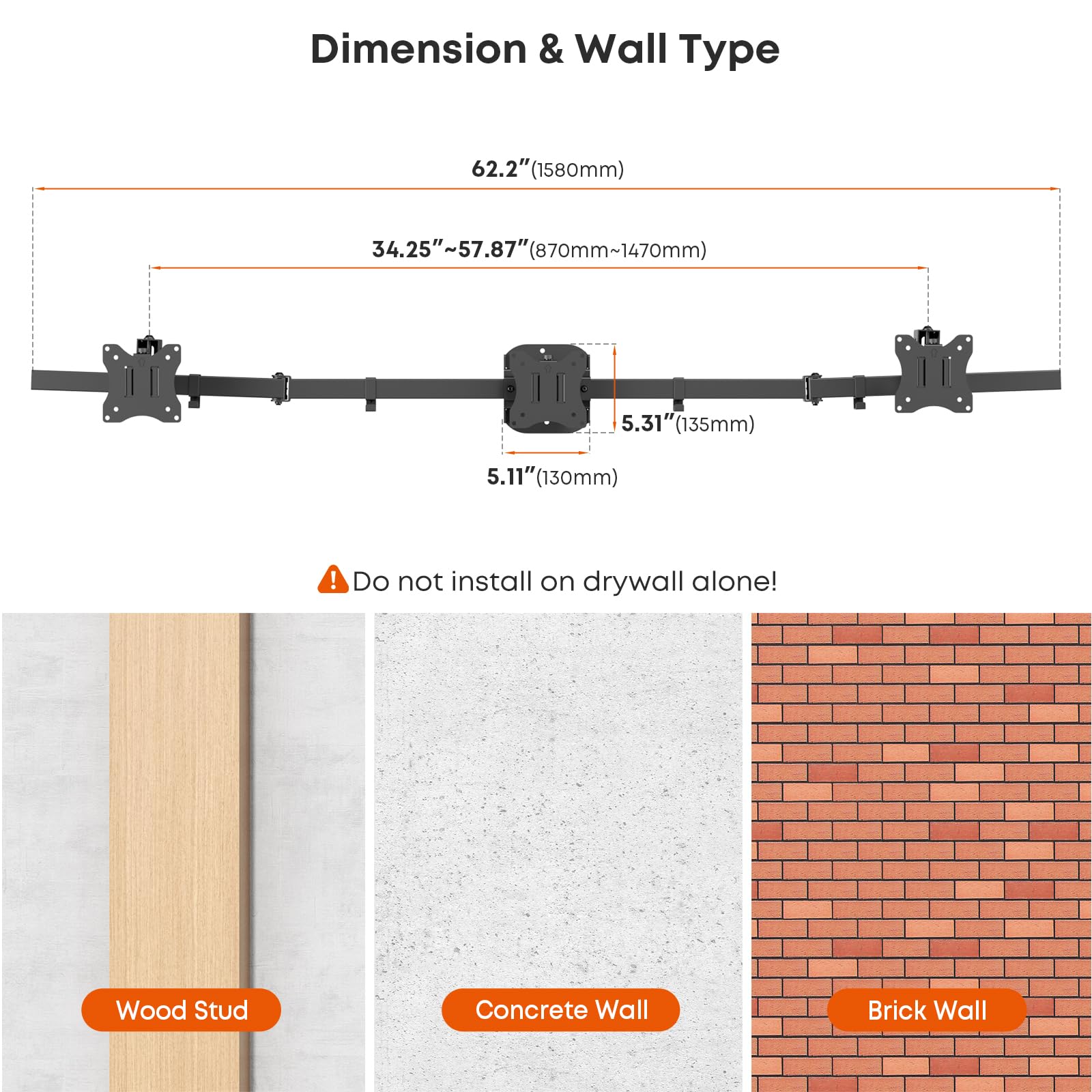 PUTORSEN Supporto a Muro per 3 Monitor 17"-27", Braccio Triplo per Monitor Regolabile, Rotazione Inclinazione Snodo, Gestione Cavi, VESA 75/100 mm, Carico Max 7kg (15.4lbs) per Schermo, Nero