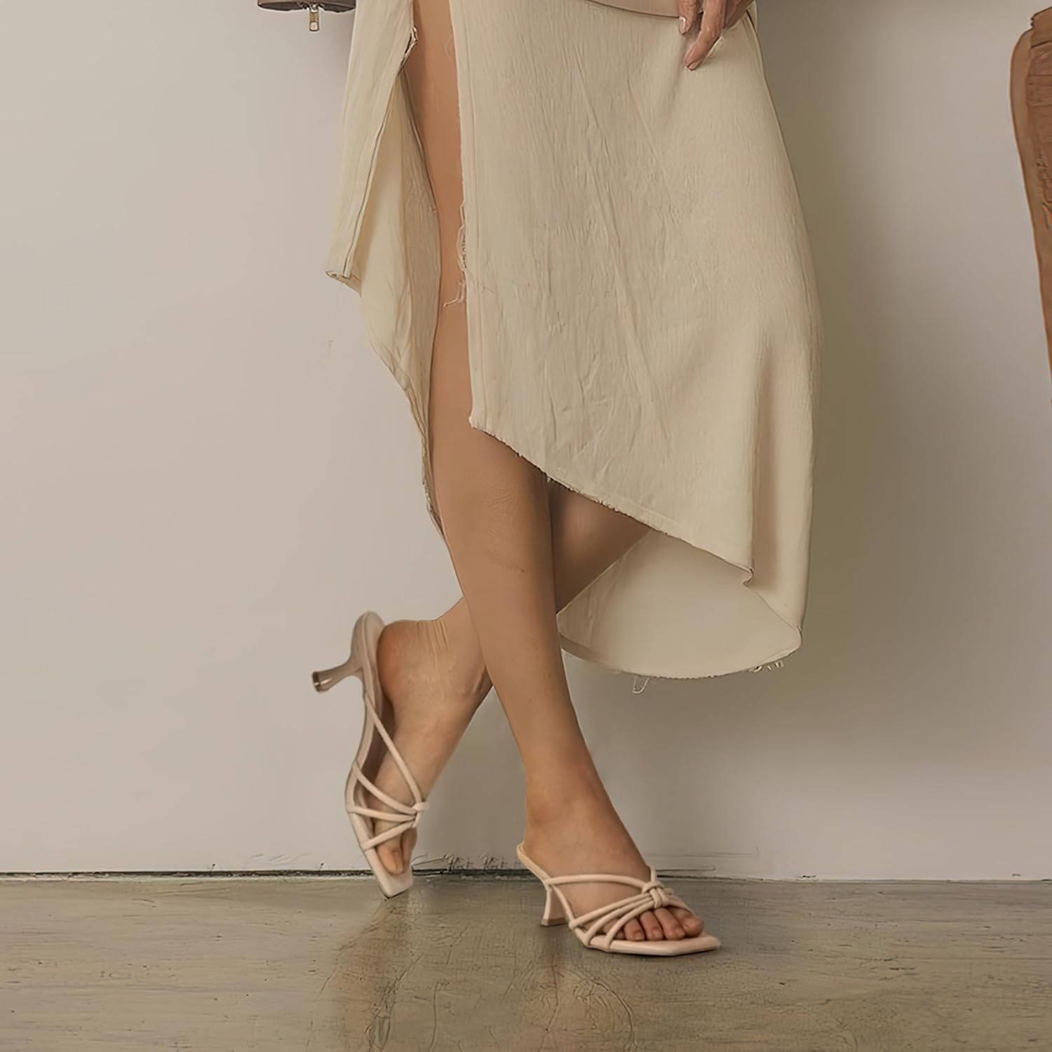 Women's Strappy Square Open Toe Kitten Heels Sandals Knotted Design Summer Fashion Slip On Mule Style - Image 3