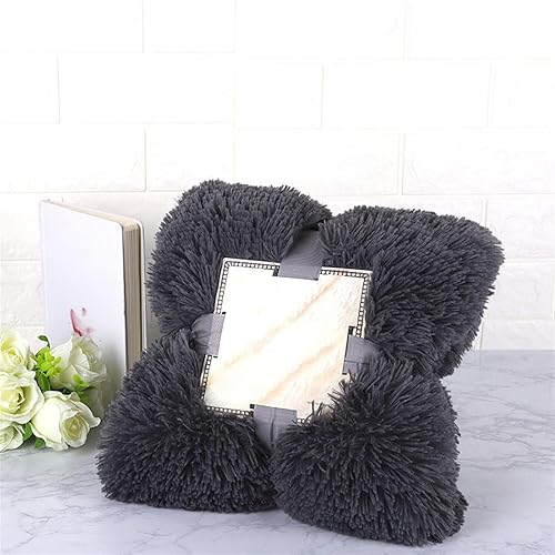 Vista 22 de Manta de piel sintética súper suave y peluda para cama, mullida y acogedora manta ligera de felpa cálida para sofá, sofá, gris, 63 x 79 pulgadas