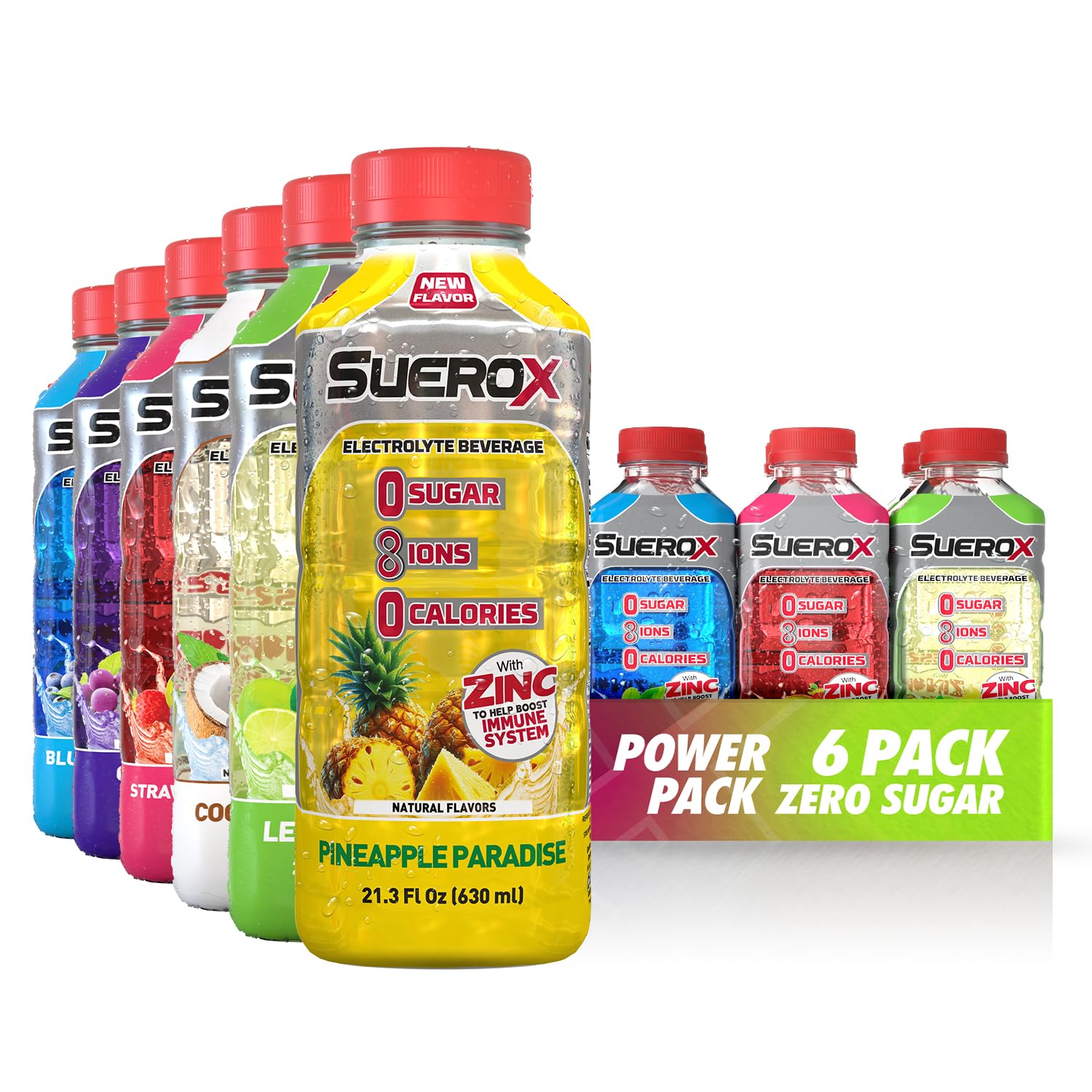 SueroX Sugar Free Electrolyte Drink, Power Pack, 21.3 Fl Oz, 6 Count