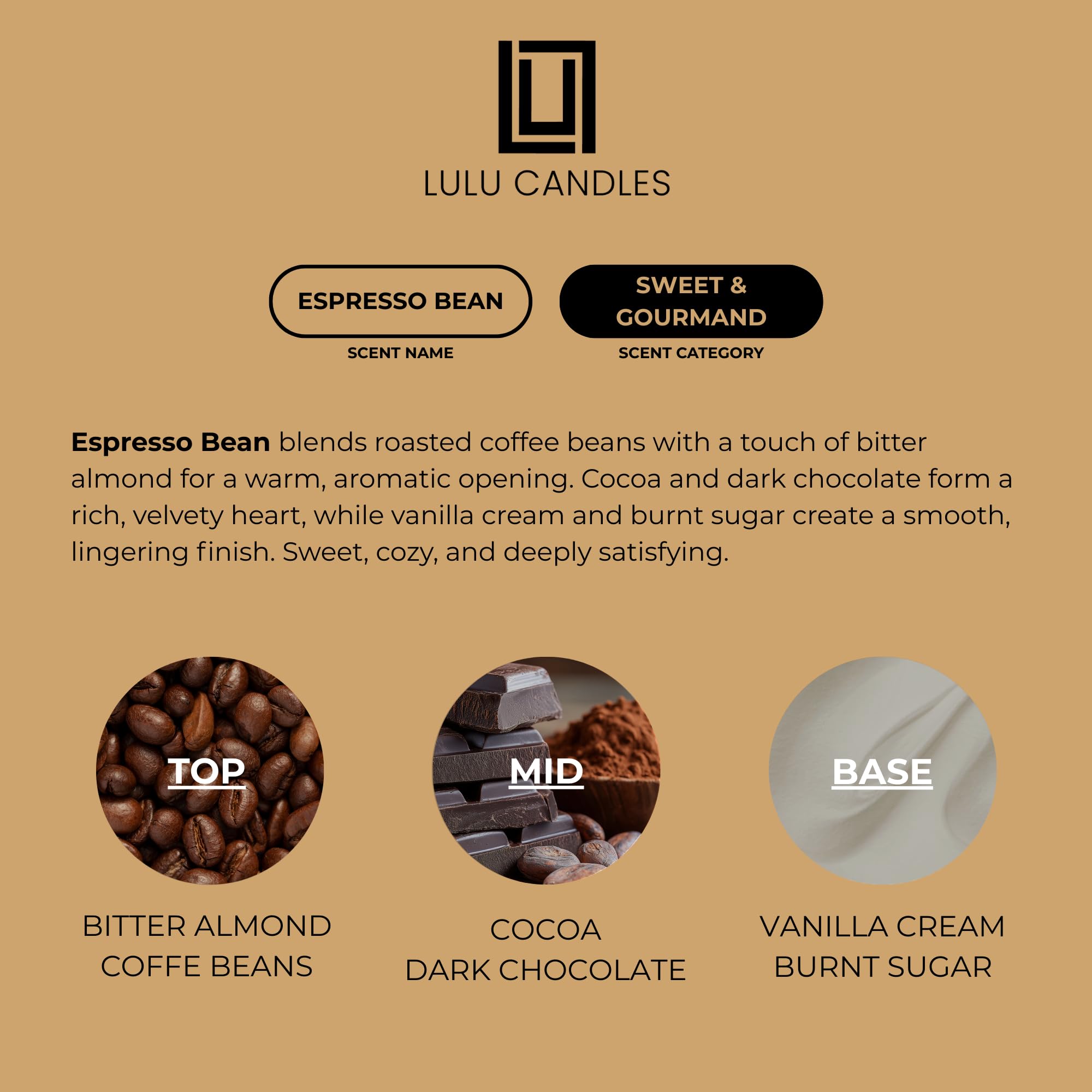 Lulu Candles | Fasola espresso | Luksusowa świeca zapachowa w słoiku sojowym | Ręcznie nalewana w USA | Wysoce pachnąca i trwała (255 g)