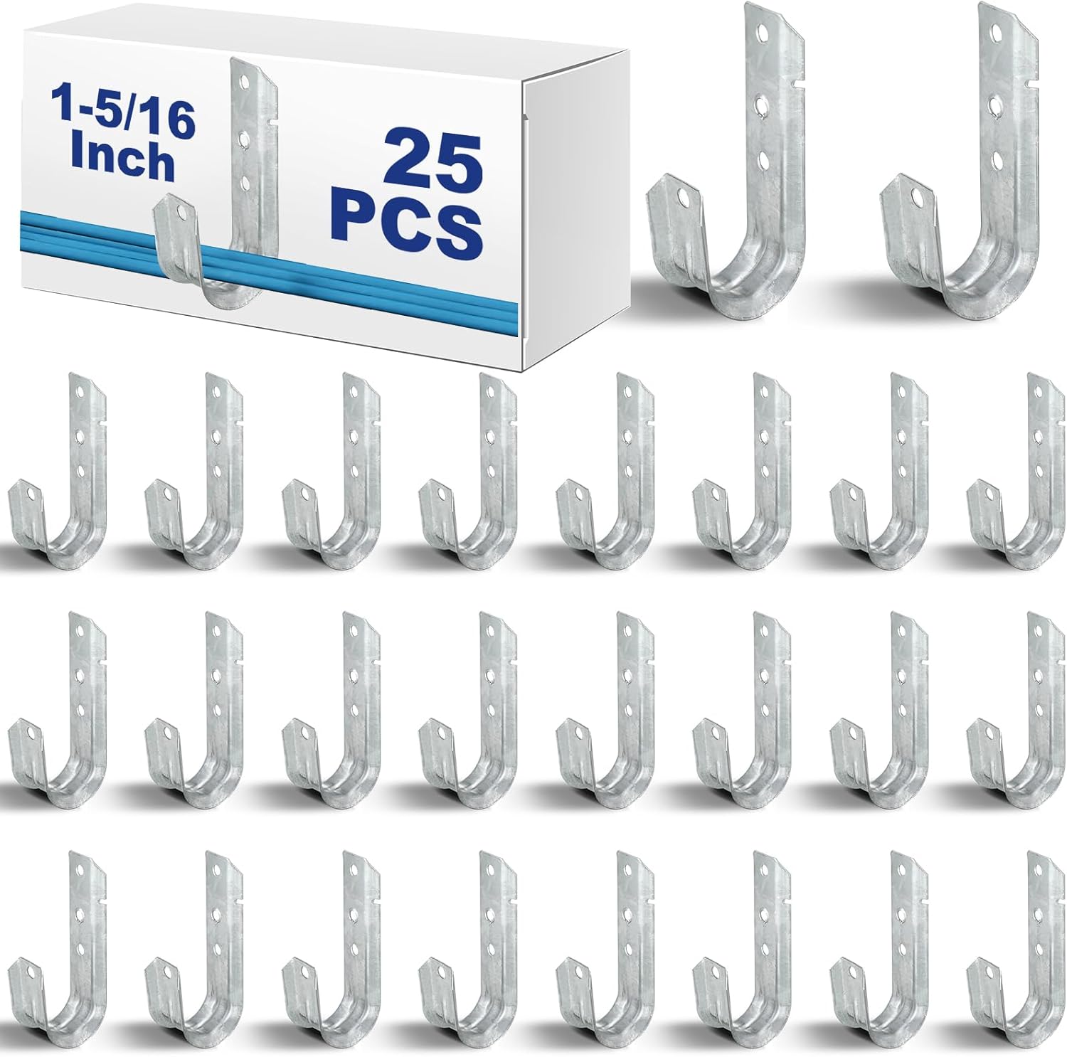 Gisafai 25 Pcs Cable Support J-Hook, Garage Hooks for Hanging, Heavy Duty Metal Network J-Hook for Cable and Wire Management Wall Mount J Utility, G60 Galvanized Steel(1-5/16 Inch,Silver)