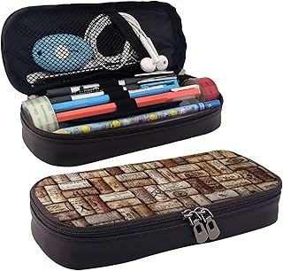 Wine Cork Print Leather Flap Cosmetic Case, Cosmetic Bag, Zipper Storage Bag, Leather Flap Stationery Bag