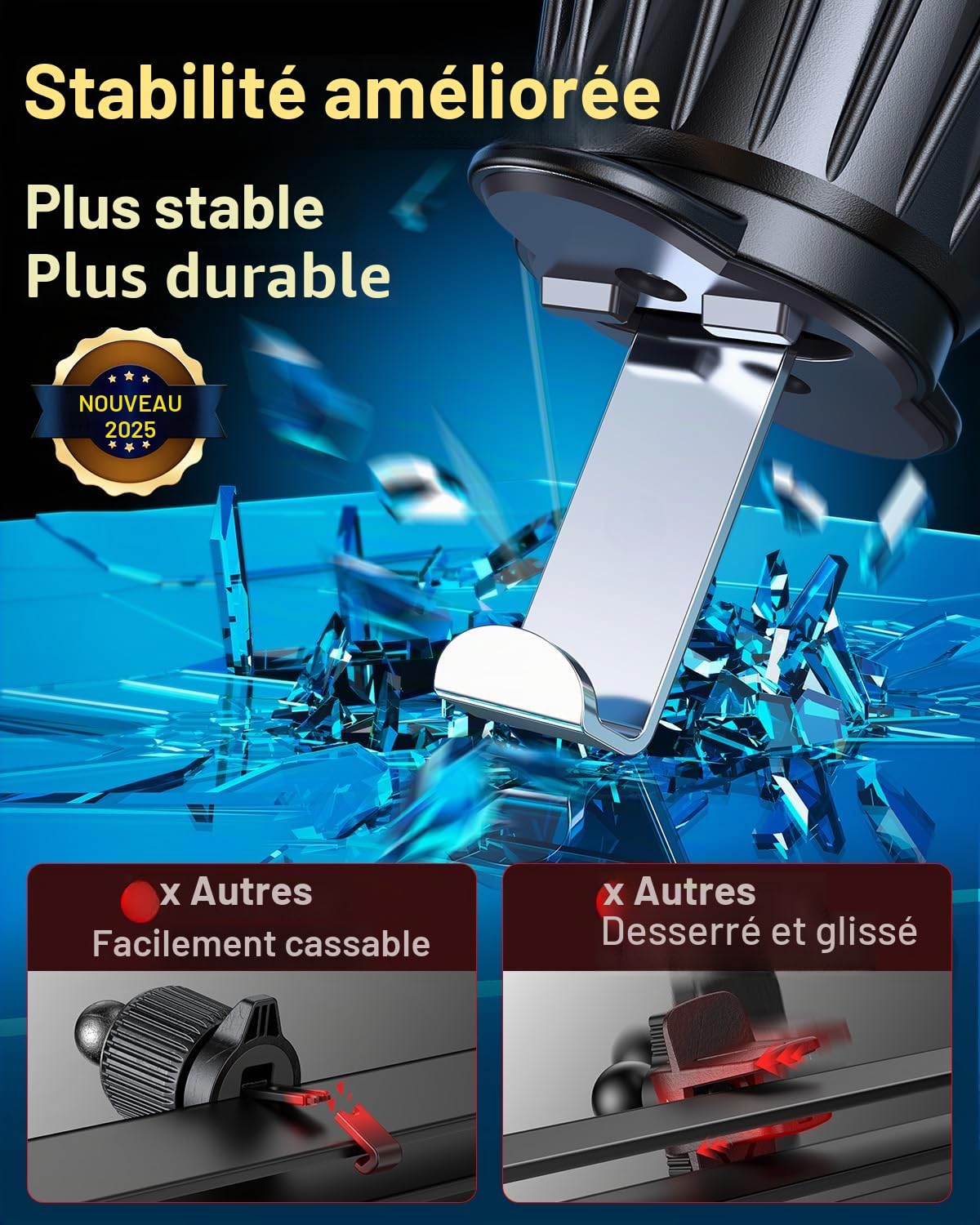 Coolpow Support magnétique pour téléphone Portable avec Ventouse sous Vide, Ventouse Extra Forte, Support pour téléphone Portable Magsafe réglable à 360° Noir [adhésif + Vide]