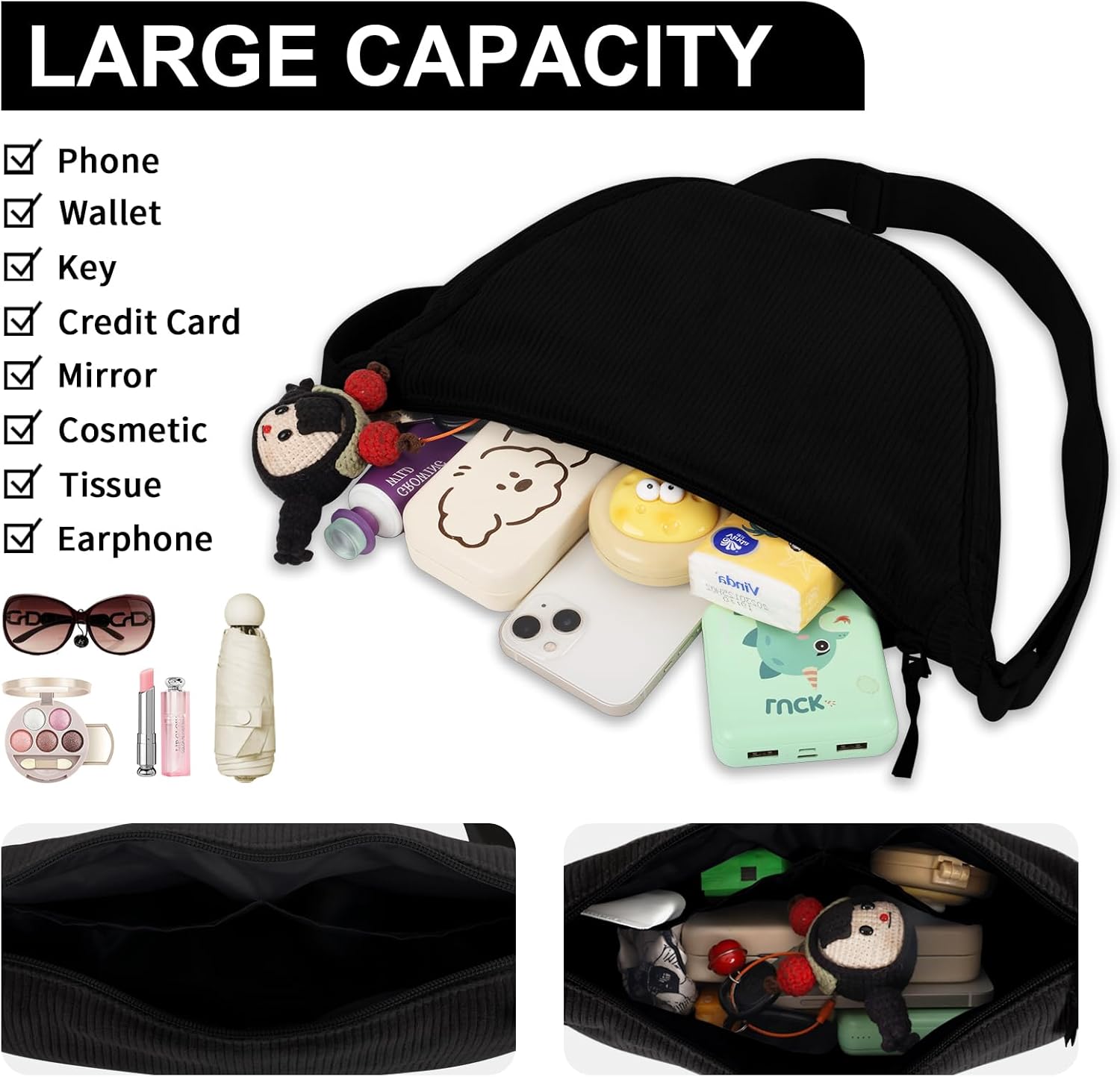 Nylon Crescent Crossbody Bag for Women Purses Trendy Men,Small Travel Sling Bag Hobo - Image 5