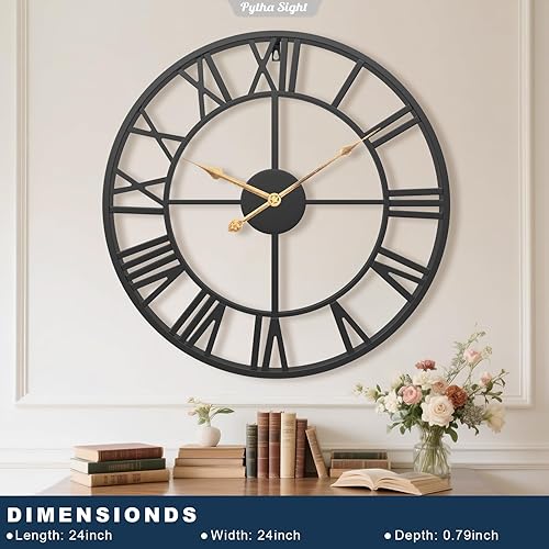 Miniatura 2 de Reloj de pared decorativo moderno de gran tamaño de 24 pulgadas para sala de estar, silencioso industrial con números romanos grandes, relojes de