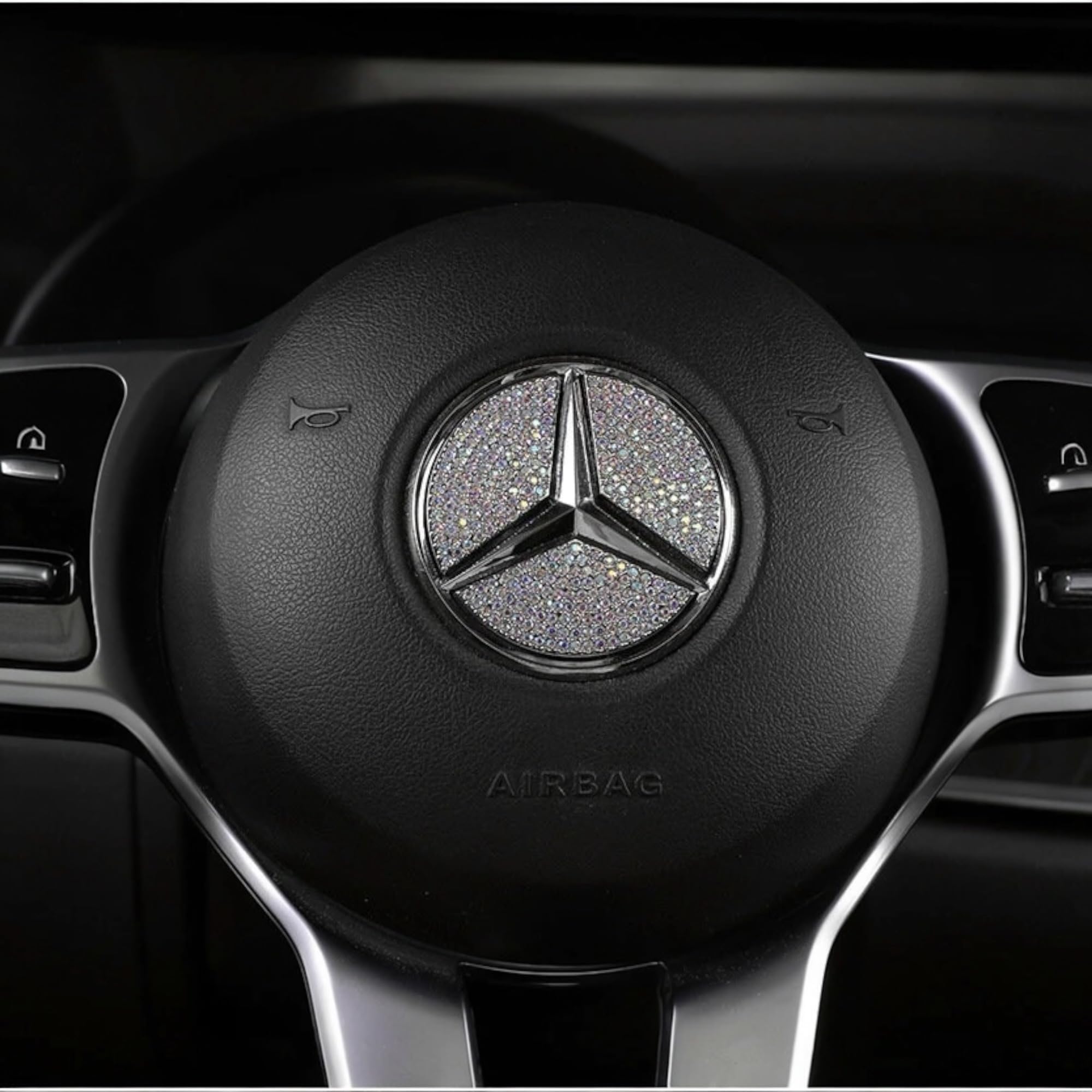 Utilitynest Silver Crystal Steering Wheel Emblem Decal Accessories For Mercedes-Benz W205 C-Class.