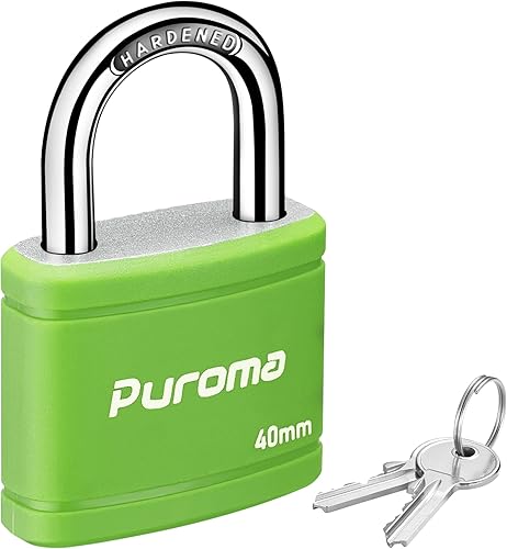 Miniatura 9 de Puroma Candado con llave con 2 llaves iguales, cerradura de casillero de 7/8 pulgadas, cerraduras de alta resistencia para puerta, cerrojo, caja de