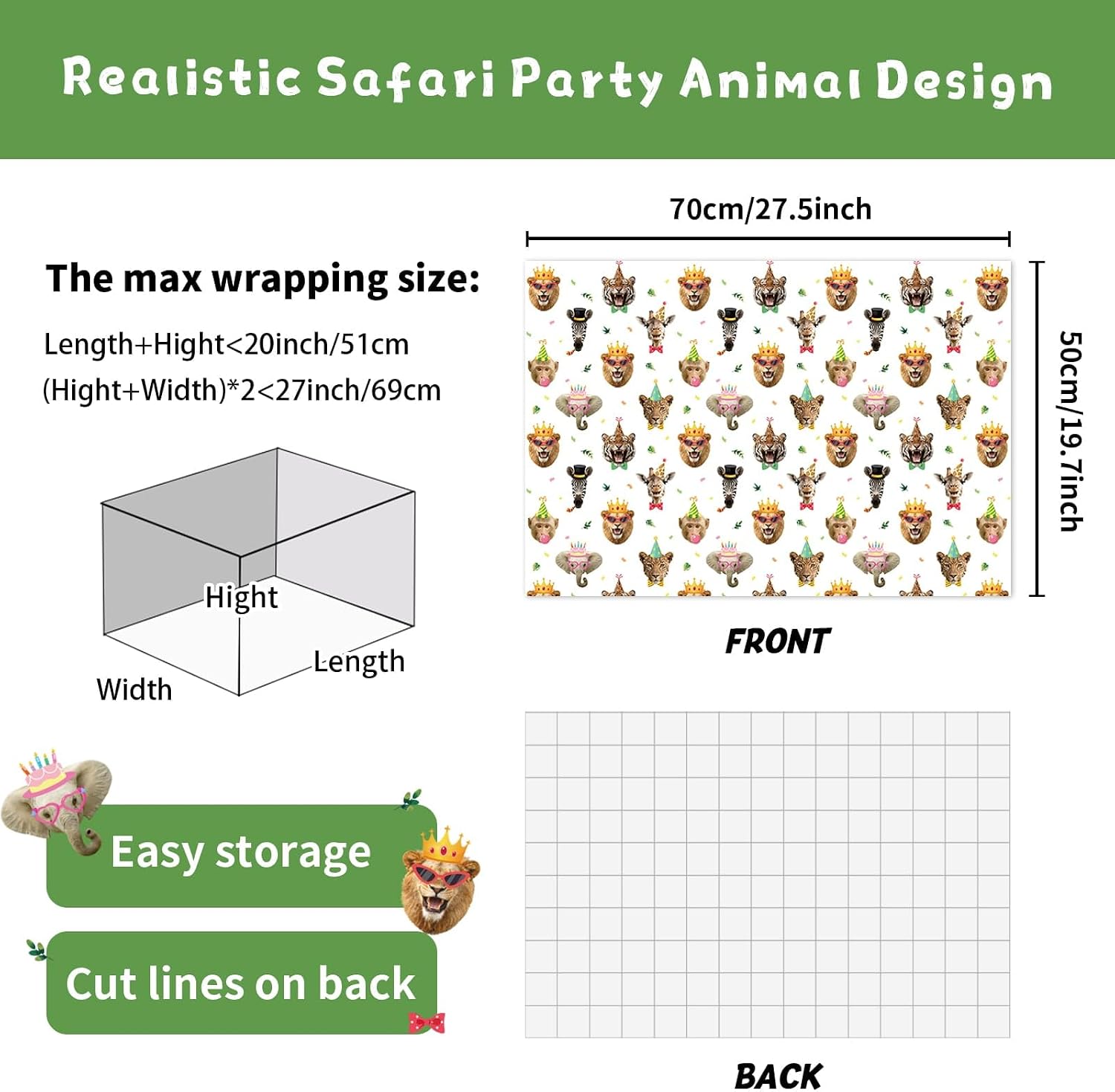 WERNNSAI Party Animal Wrapping Paper - 6 Pcs 19.7" x 27.5" Gift Wrap image 3