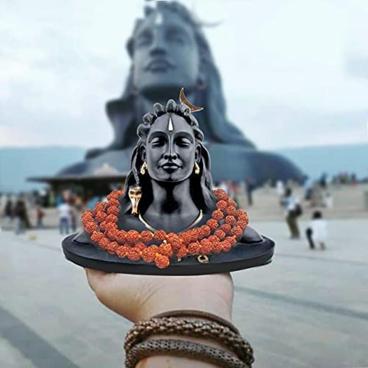 JD FRESH 4.5 Inch Adiyogi Statue with Rudraksh Mala/Resin Car Dashboard Idols/Lord Shiva for Pooja/Shivratri Gift/Decor/Shiv Murti/Mahadev Statues/Decorative Items for Home/Office(Black)