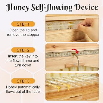 Bee hive,Starter Kit Include 7 Auto Frame Natural Wood Bee Hives Boxes with Observation Windows and Self-Flow Device