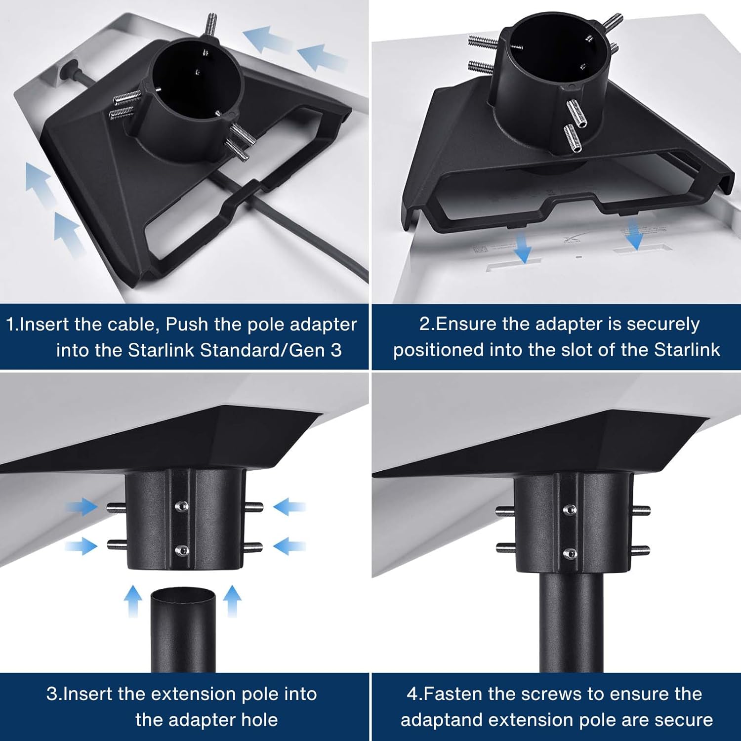 Adjustable Mounting Kit with Aluminum Pipe Adapter Pole Mount for Starlink Standard/Gen 3, Ethernet Cable for Starlink Standard/Gen 3 and Mini 5M/16.5FT