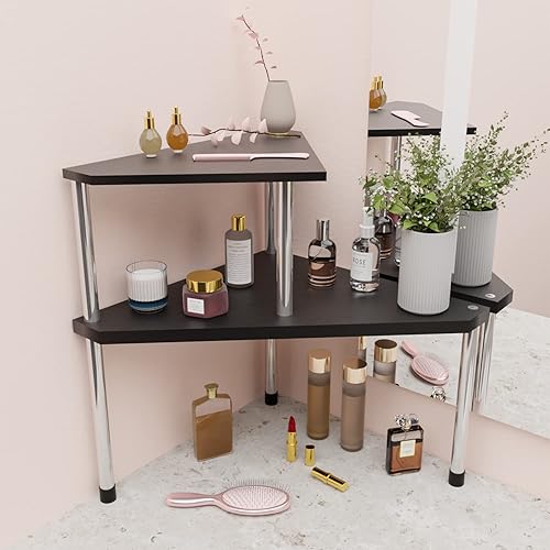 Vista 27 de Weenson Organizador de baño, estante esquinero para encimera, 2 niveles, organizador de especias de bambú, organizador de encimera de cocina