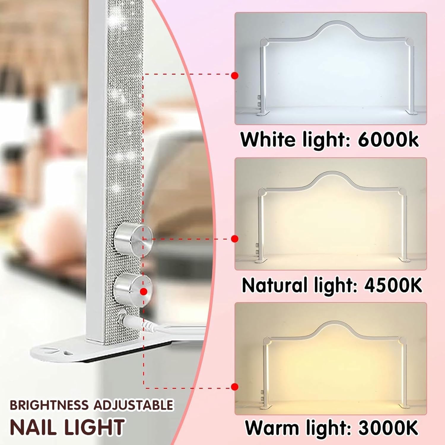 Half Moon Nail Desk Light, 20inch Height Foldable Nail Lamp for Desk, 3 Modes 4000K-6000K Dimmable LED Manicure Lamp, for Nails, Study, Reading