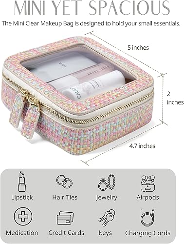 Miniatura 4 de Pequeña bolsa de cosméticos para bolso, mini bolsa de maquillaje, pequeña bolsa transparente, bonita funda de maquillaje de cuero, organizador de