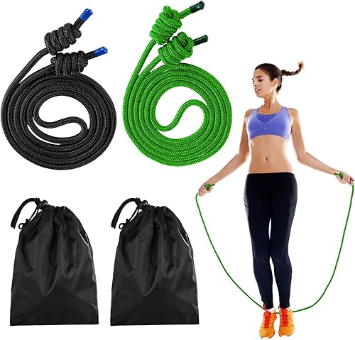 2 cuerdas de ejercicio de flujo, cuerda de entrenamiento de doble trenza de 9 pies con bolsa portátil, cuerda de saltar con peso cardiovascular para