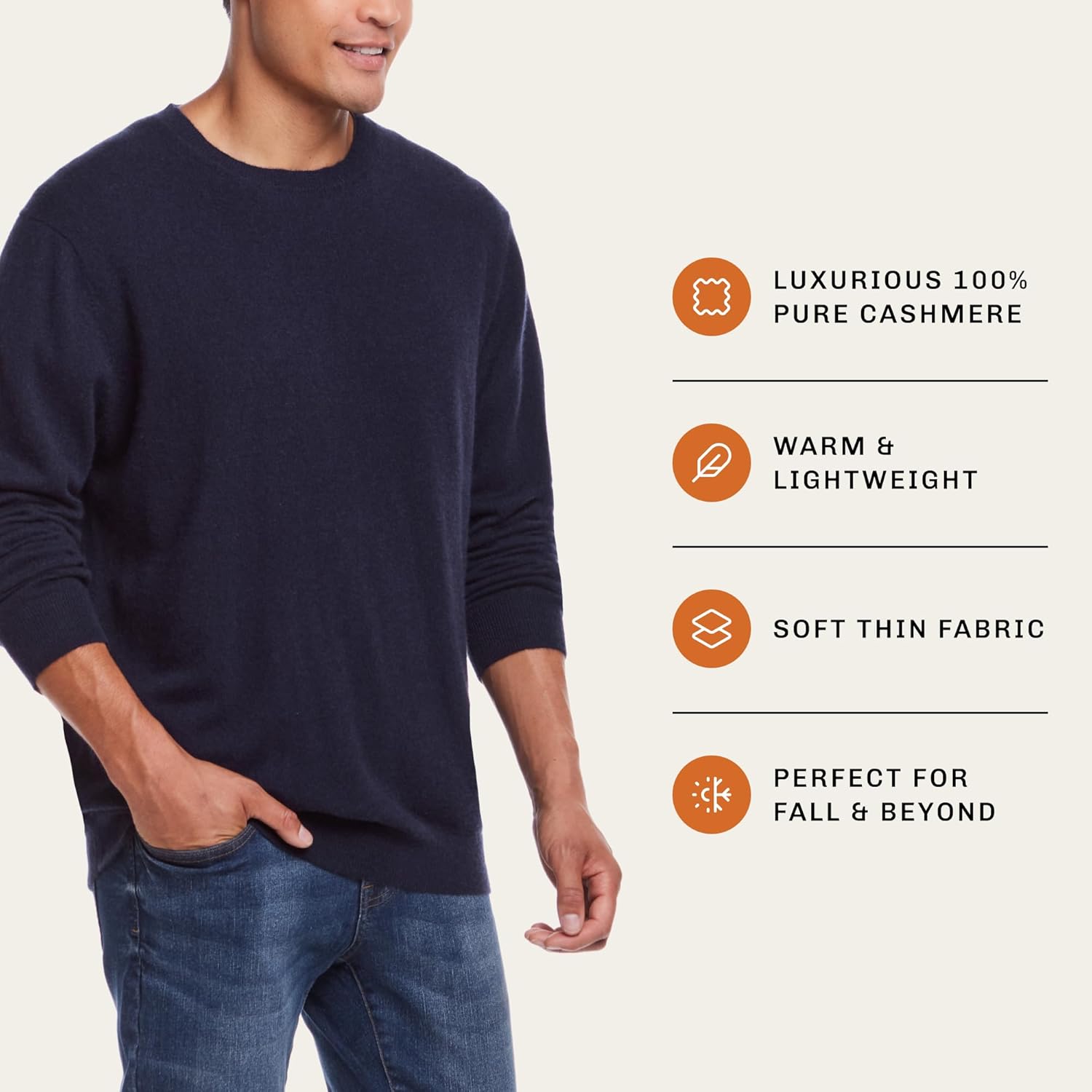 Weatherproof Vintage Men’s 100% Pure Cashmere Sweater Classic Long Sleeve Pullover - Image 2