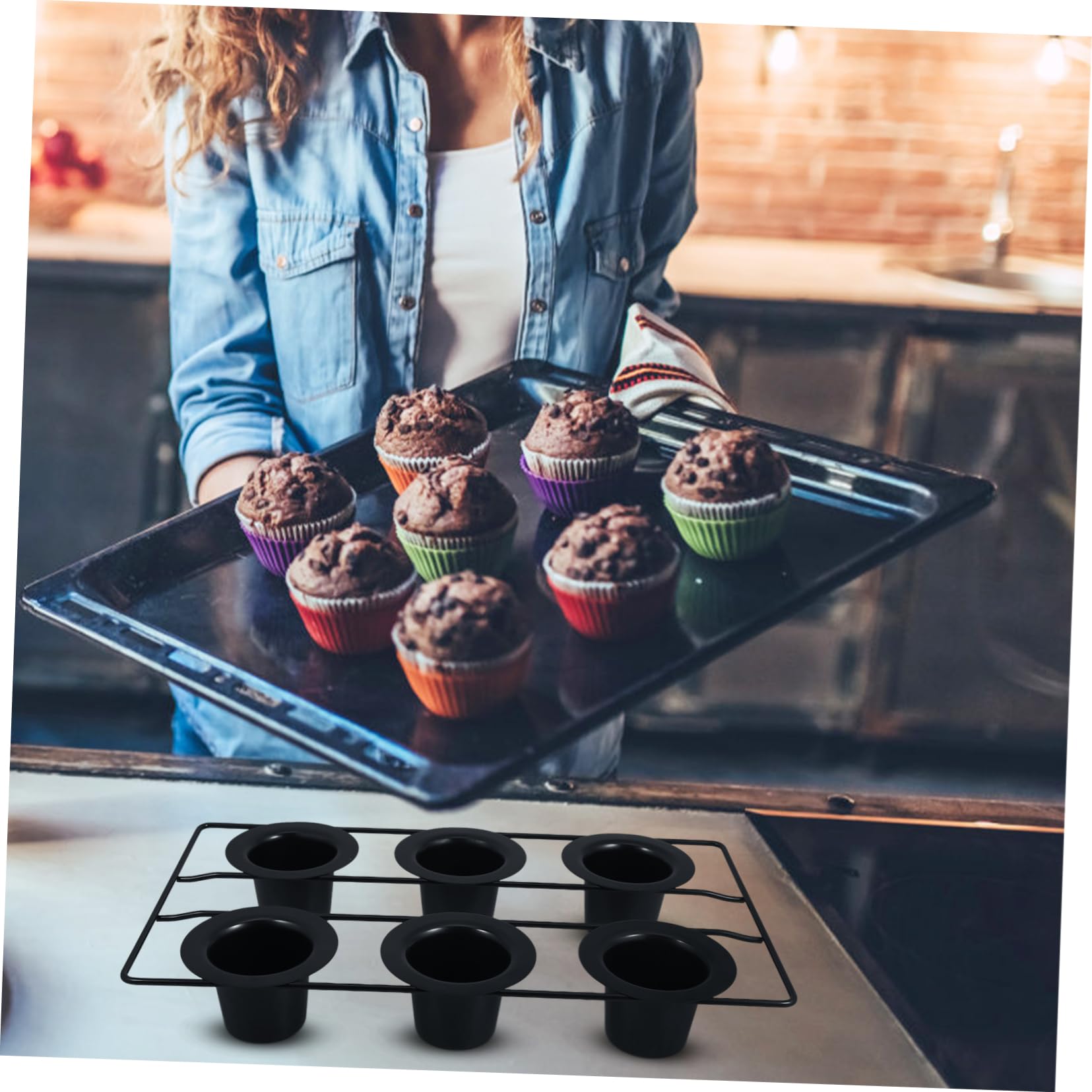 Teglia per Muffin Profonda a 6 Cup, Acciaio al Carbonio Nero