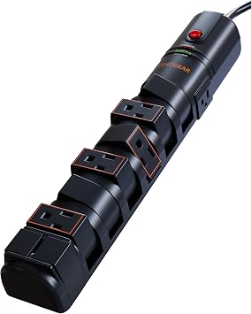ECHOGEAR VoltSpin Surge Protector Power Strip with Rotating Outlets, Flat Plug, Long Cord, Mounting Holes - Power Strip with Heavy Duty Surge Suppression Plus Built-in Cable Management