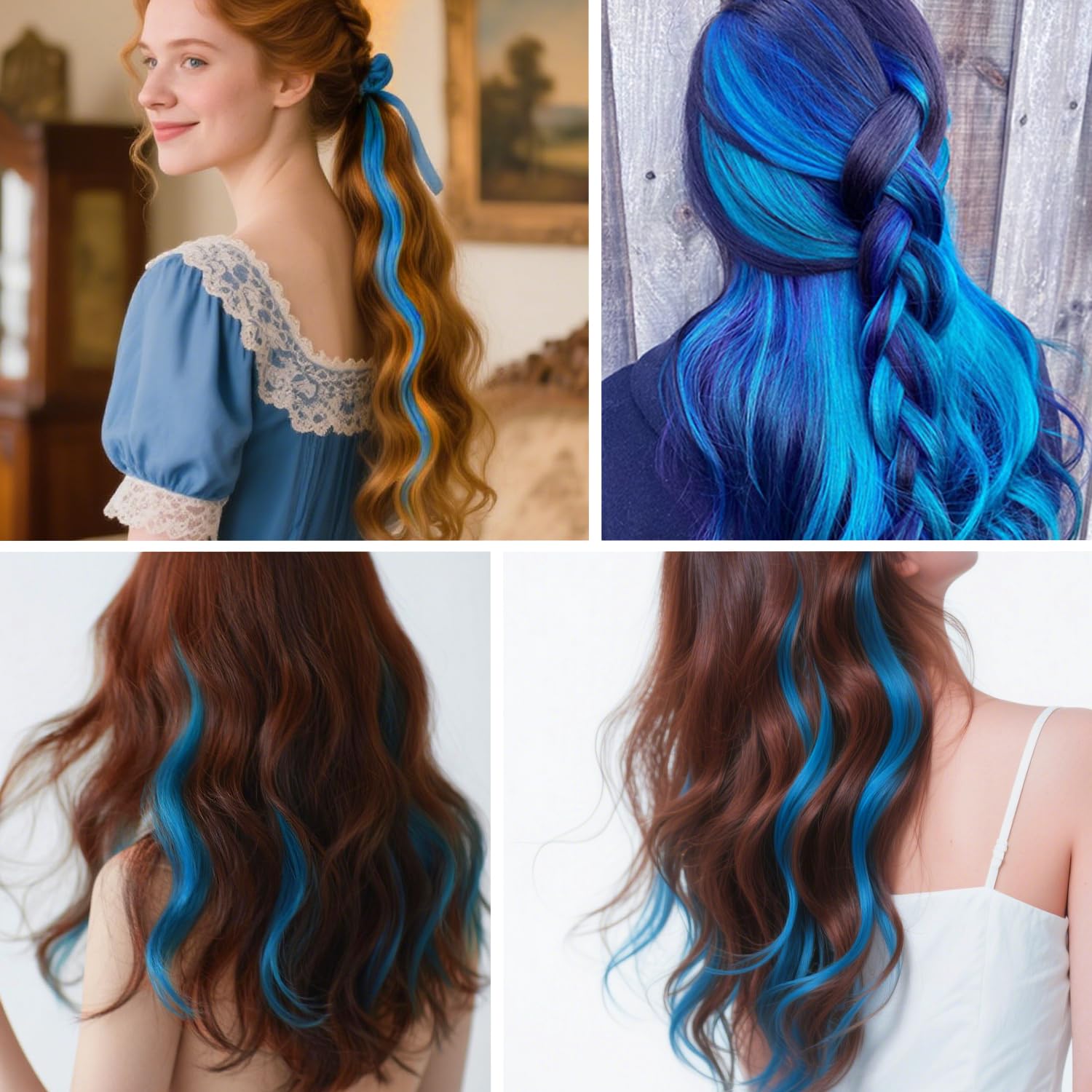 Blue Hair Extensions Clip In - 16 PCS 22" Synthetic Straight Hair Pieces for Girls and Women Highlights, bule, 56 centimeter - Image 3