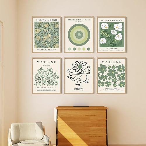 Miniatura 6 de Iknostine Juego de 6 impresiones artísticas de pared de artistas famosos Matisse abstractas de color verde, póster estético en lienzo con diseño de
