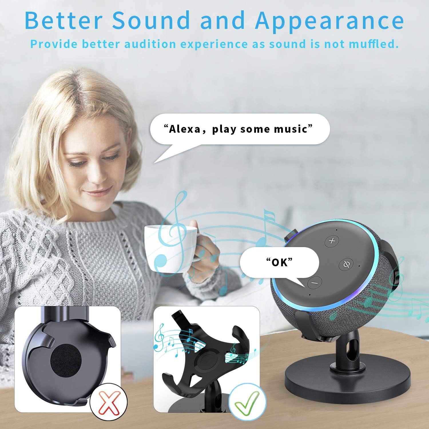 【Dot 3rd Generation Stand】 Table Holder for Echo Dot 3rd Generation, 360° Adjustable Stand Bracket Mount, Space-Saving Dot Accessories, No Muffled Sound Original Outlet Hanger for Smart Home Speaker