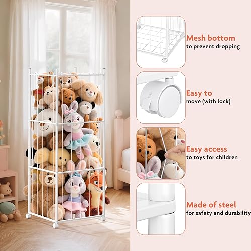 Miniatura 3 de GoKEDA Almacenamiento de animales de peluche, torre de almacenamiento de animales de peluche de metal extragrande, soporte resistente con
