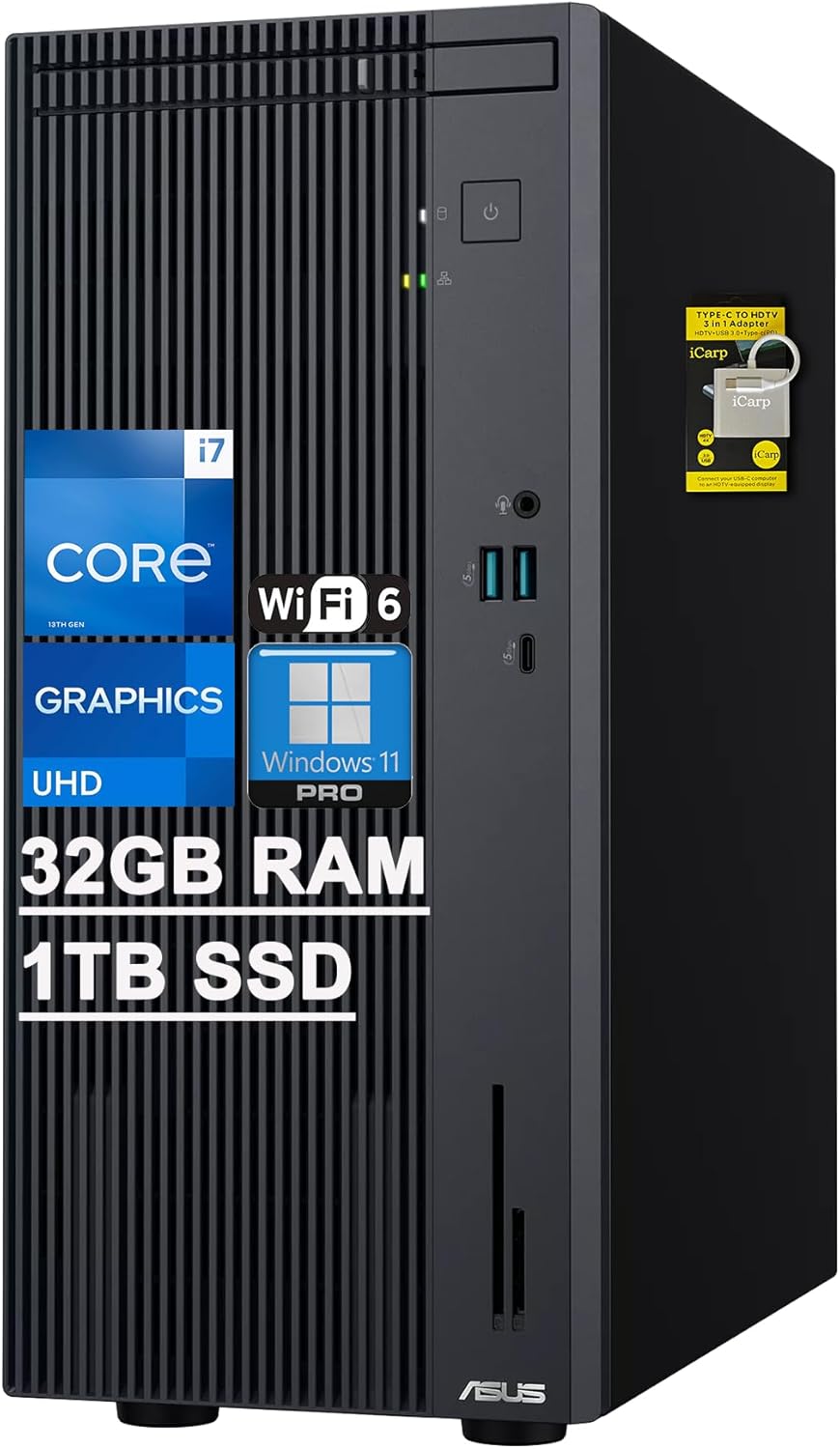 ASUS V500 Mini Home and Business Tower Desktop Intel 10-core i7-13620H 32GB RAM 1TB SSD Type-C DisplayPort Wi-Fi6 Win11Pro ICP Hub