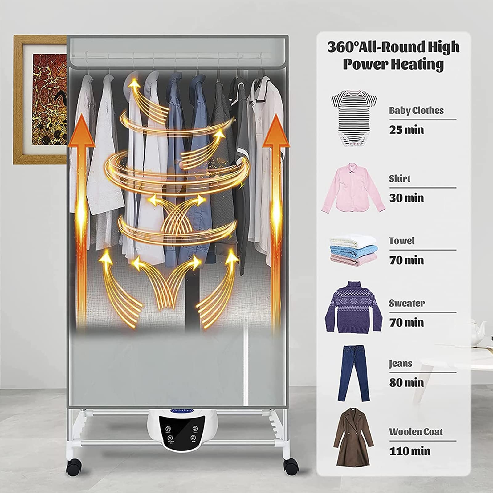 Asciugabiancheria Elettrica con Timer e Telecomando, Stendi Biancheria Elettrico Armadio 1500W a 2 Livelli con Coperchio e Ruote, Stendibiancheria Elettrico di Grande capacità,Cyan