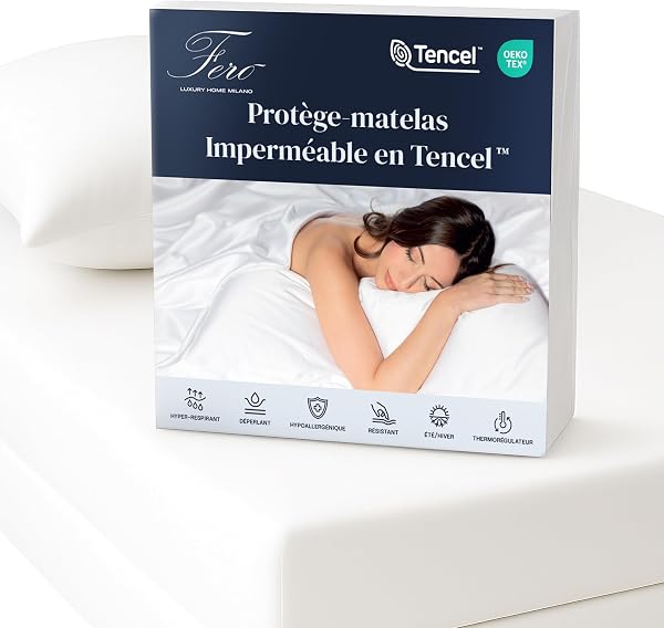 Ferò Protege Matelas 160x200 cm Imperméable en Tencel Premium | Certifié Oeko-TEX, Fabriqué dans l’UE | Respirant, Antibactérien, avec Coins Élastiques – pour Matelas Jusqu’à 30 cm d’Épaisseur - 1
