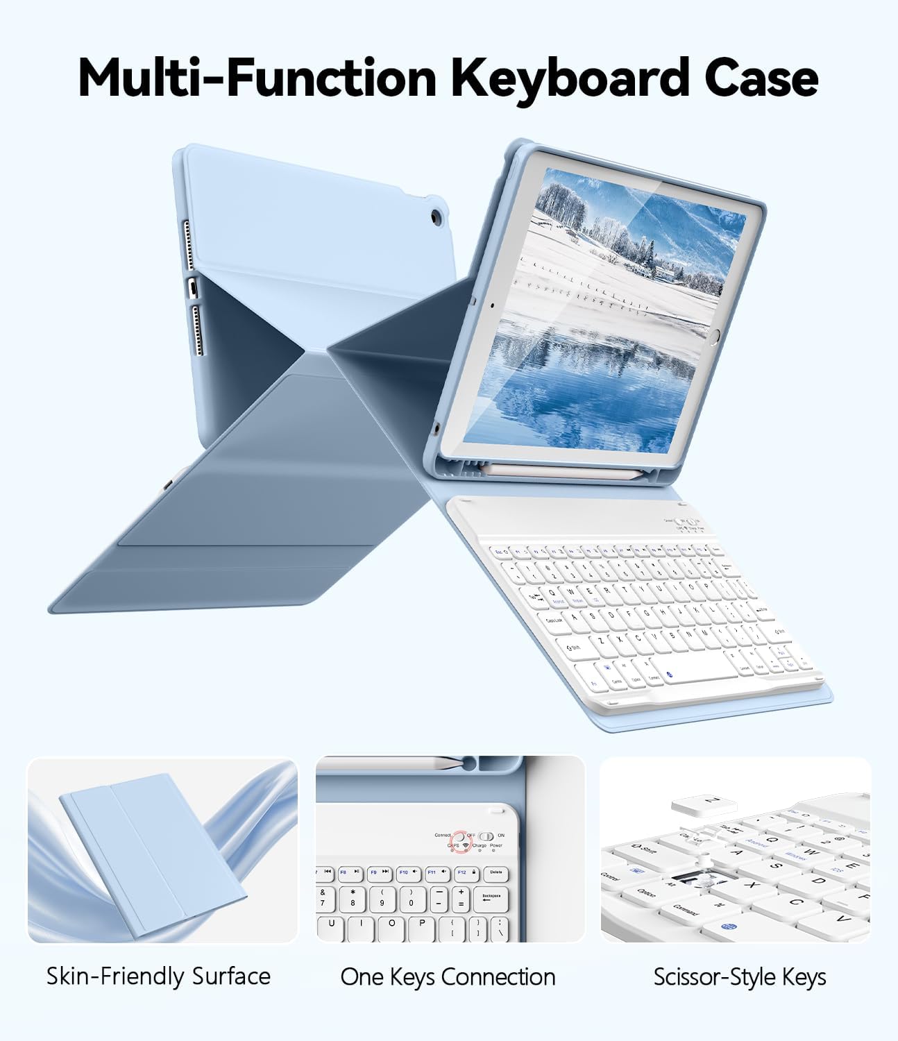 for iPad 9th 8th 7th Generation Case with Keyboard 10.2 Inch, Detachable Wireless Folio Keyboard Cover with Pencil Holder, iPad 10.2 Inch 2021/2020/2019 Model, Blue
