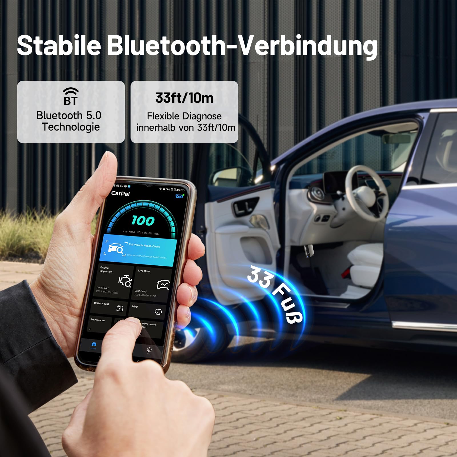 TOPDON Carpal-A OBD2 Diagnosegerät für Alle Fahrzeuge, Bluetooth obdii Diagnosewerkzeug All System, 6 Dienste Zurücksetzen, AutoVIN, Smog-Check, Reparatur-Leitfaden, Motor-Inspektion
