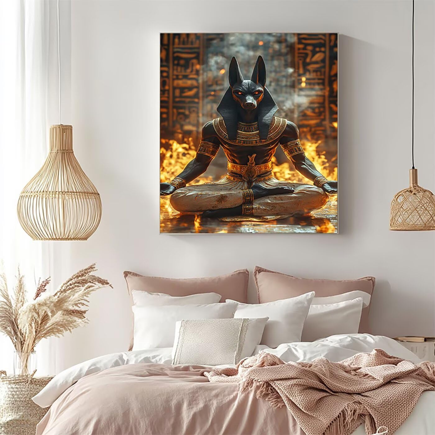 Anubis, Malowanie po numerach dla dorosłych i dzieci, malowanie po numerach dla dorosłych farbą akrylową i pędzlami, Egipt kolorowe płótno do malowania, 137 x 102 cm, artykuły plastyczne do dekoracji