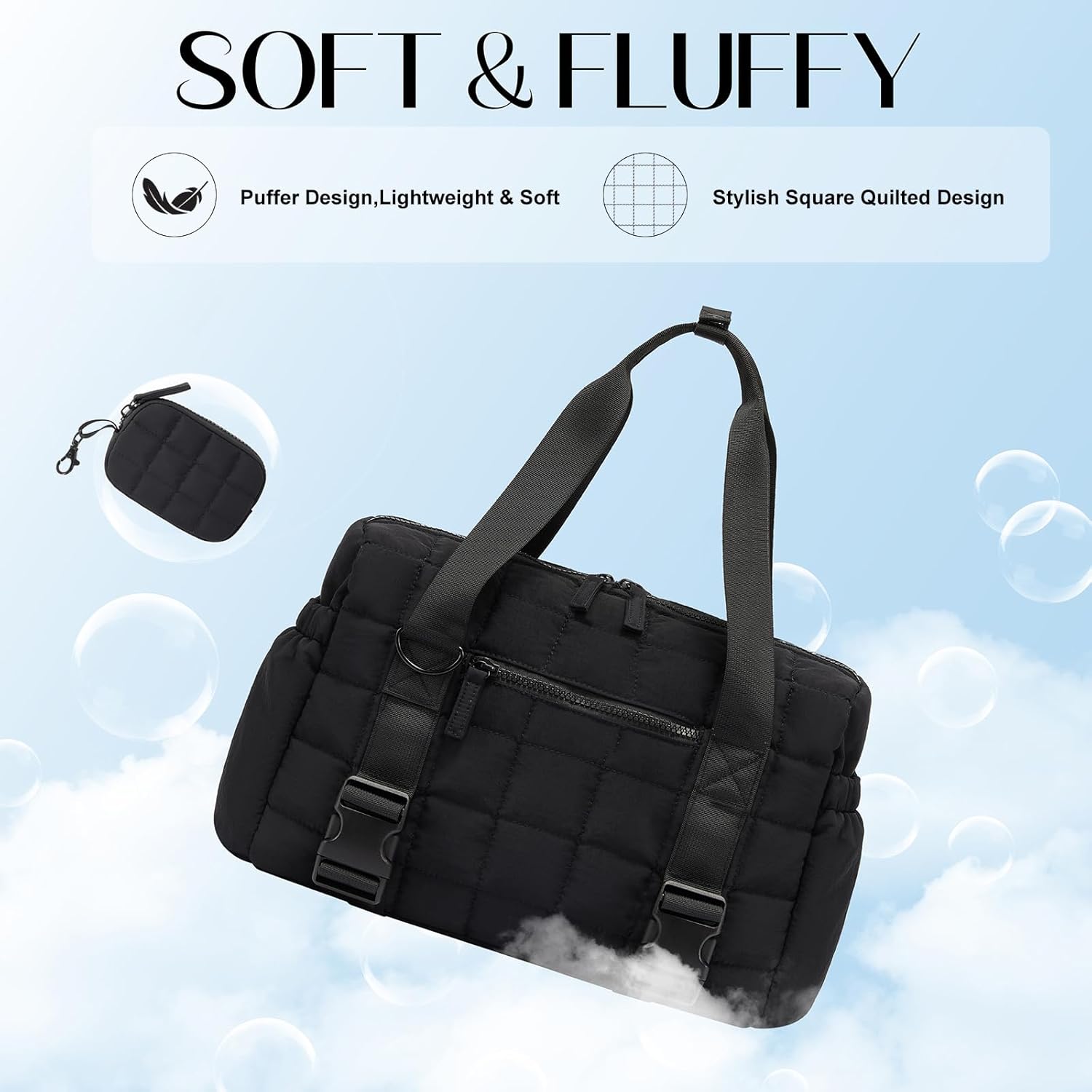 Small Gym Bag for Women, Puffy Sports Duffel Bag with Yoga Mat Holder, Gym Tote Bag with Wet Pocket & Coin Wallet, Carry on Bag for Workout Dance Pilates Ballet Swimming Travel - Image 6