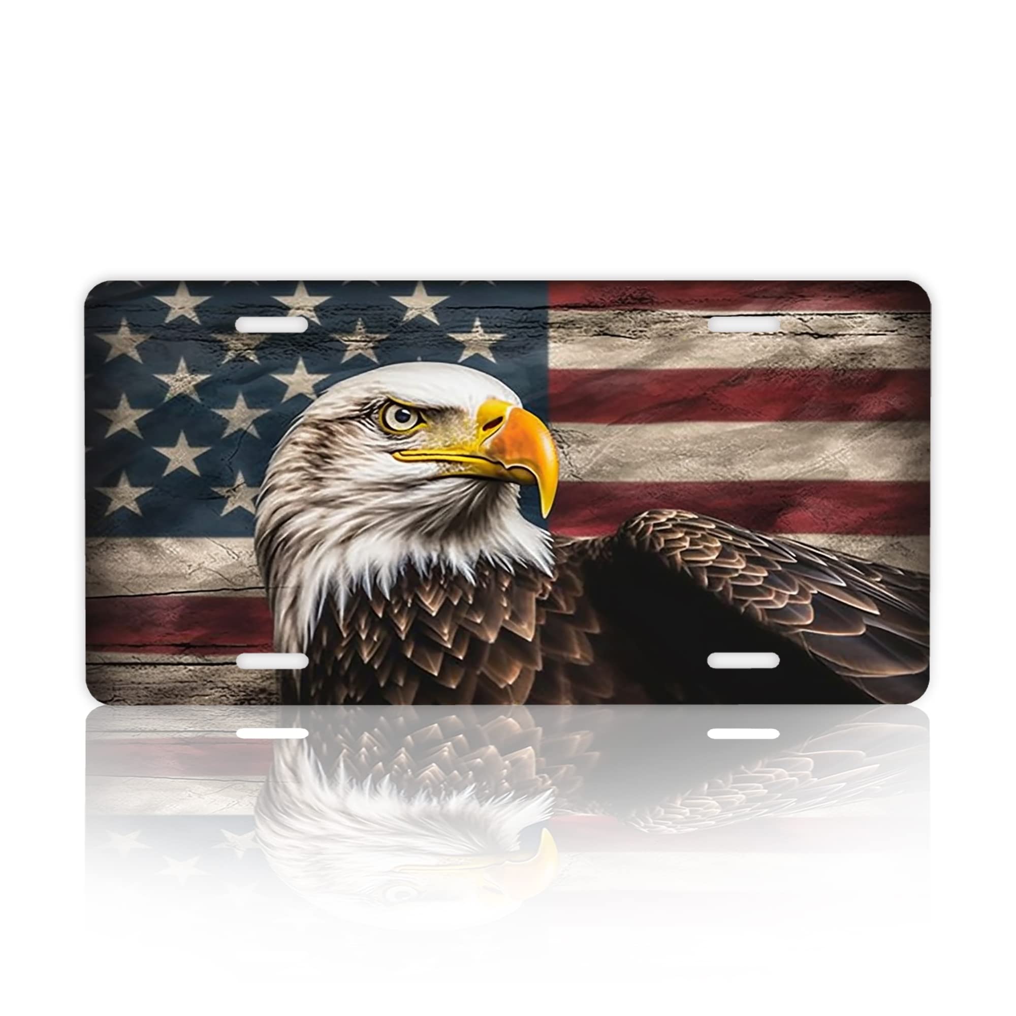 Front License Plate,American Flag with Eagle License Plates Cover Rust-Proof Stainless Steel Metal Car Plate Tag Funny Novelty Vanity Tag Screw Decorative for Men Women