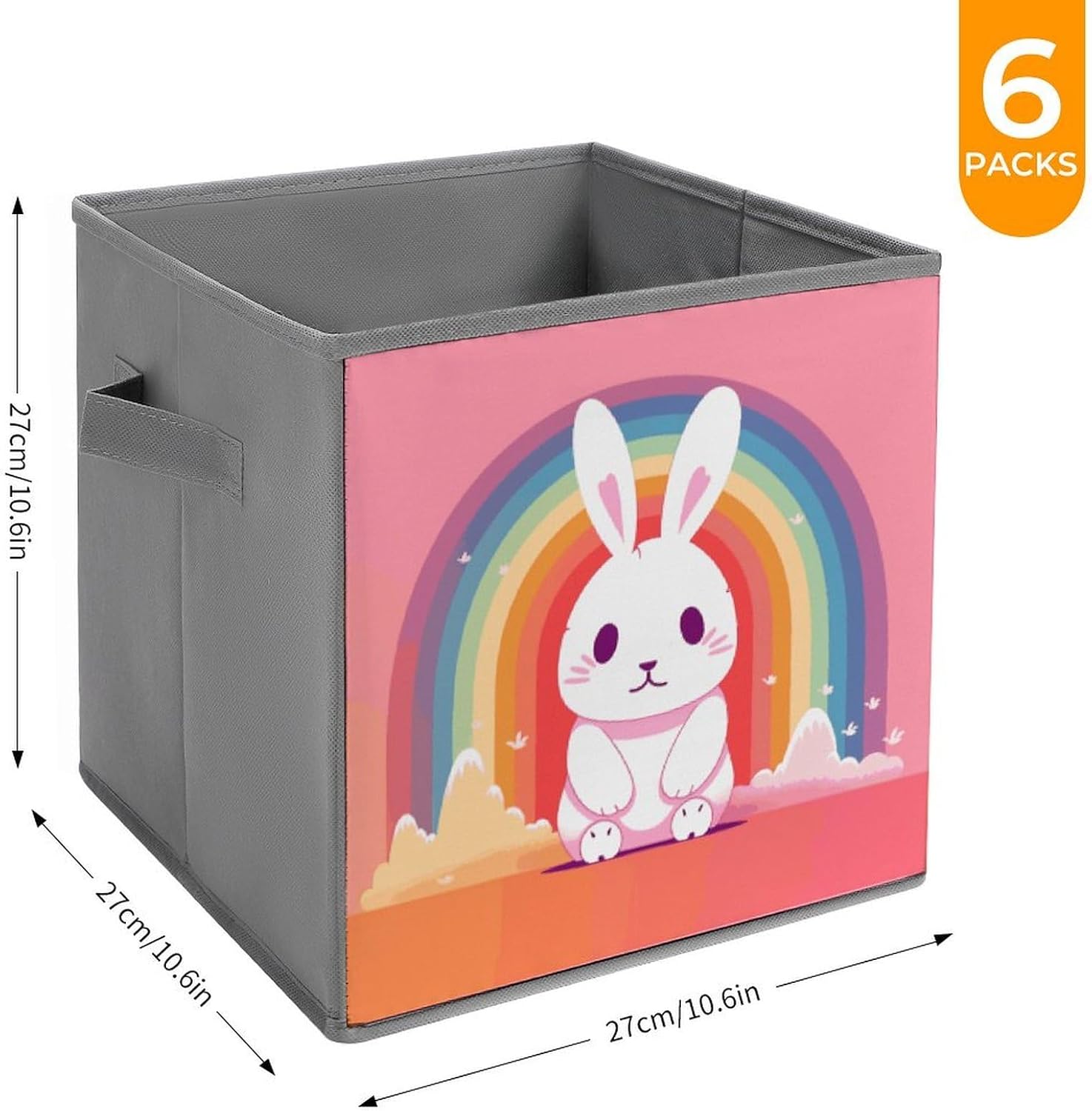 Rabbit And Rainbow Storage Cubes Set of 6 Storage Bins with Handles Collapsible Storage Basket Fabric Storage Box for Shelves Large Closet Shelf Organizer for Organization 11 Inch
